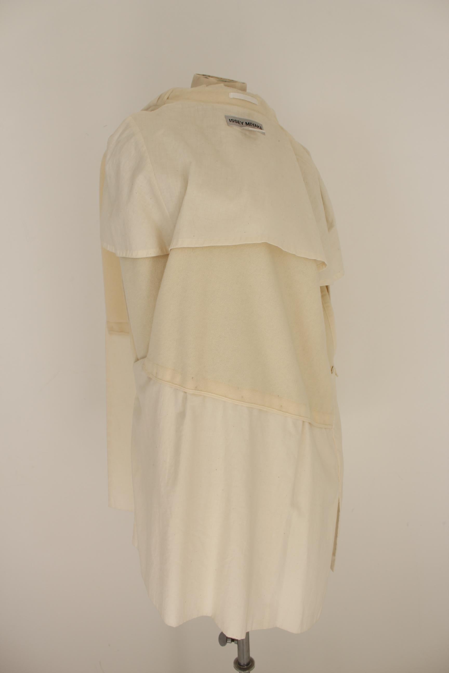 Issey Miyake Beige Wool Nylon Hood Cape Coat Batwing 1990s Dressmaker Needles For Sale 4