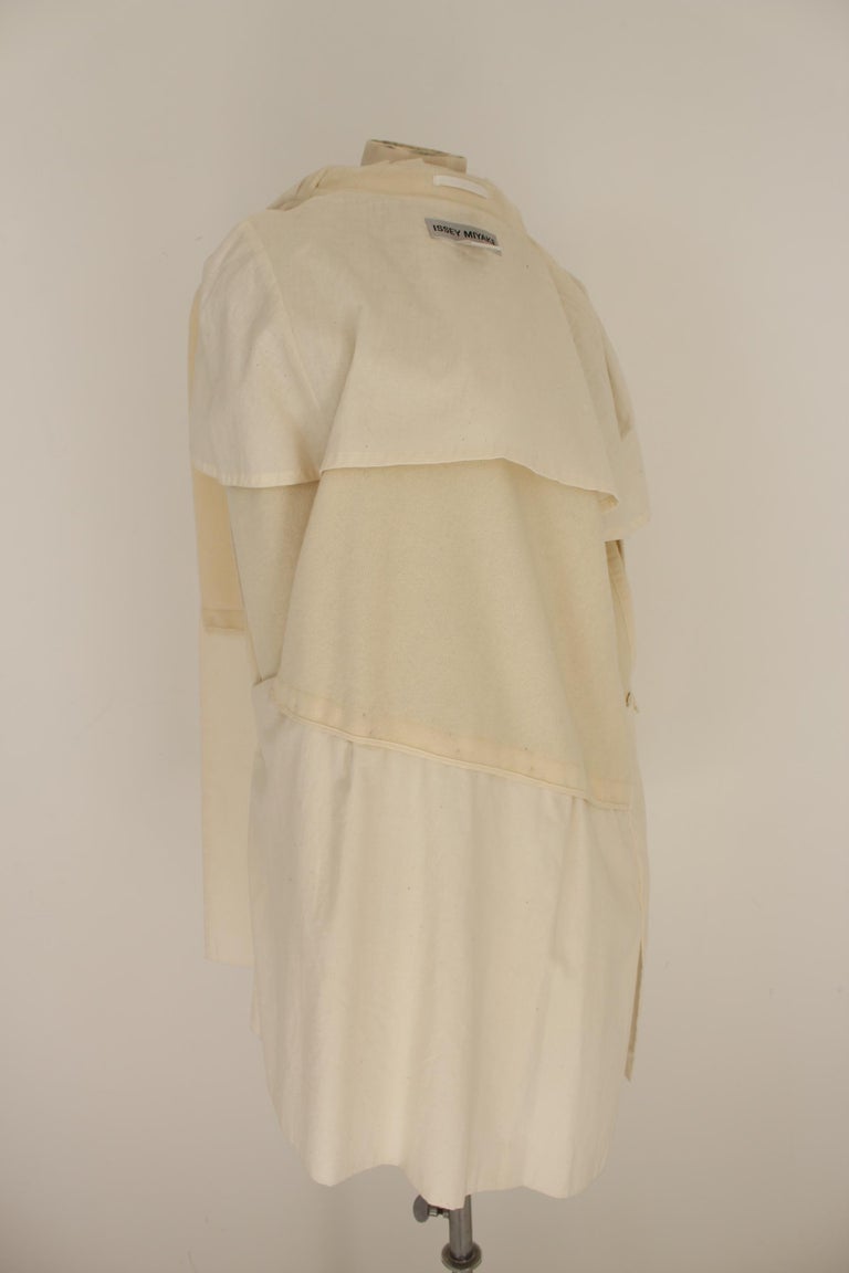 Issey Miyake Beige Wool Nylon Hood Cape Coat Batwing 1990s Dressmaker ...
