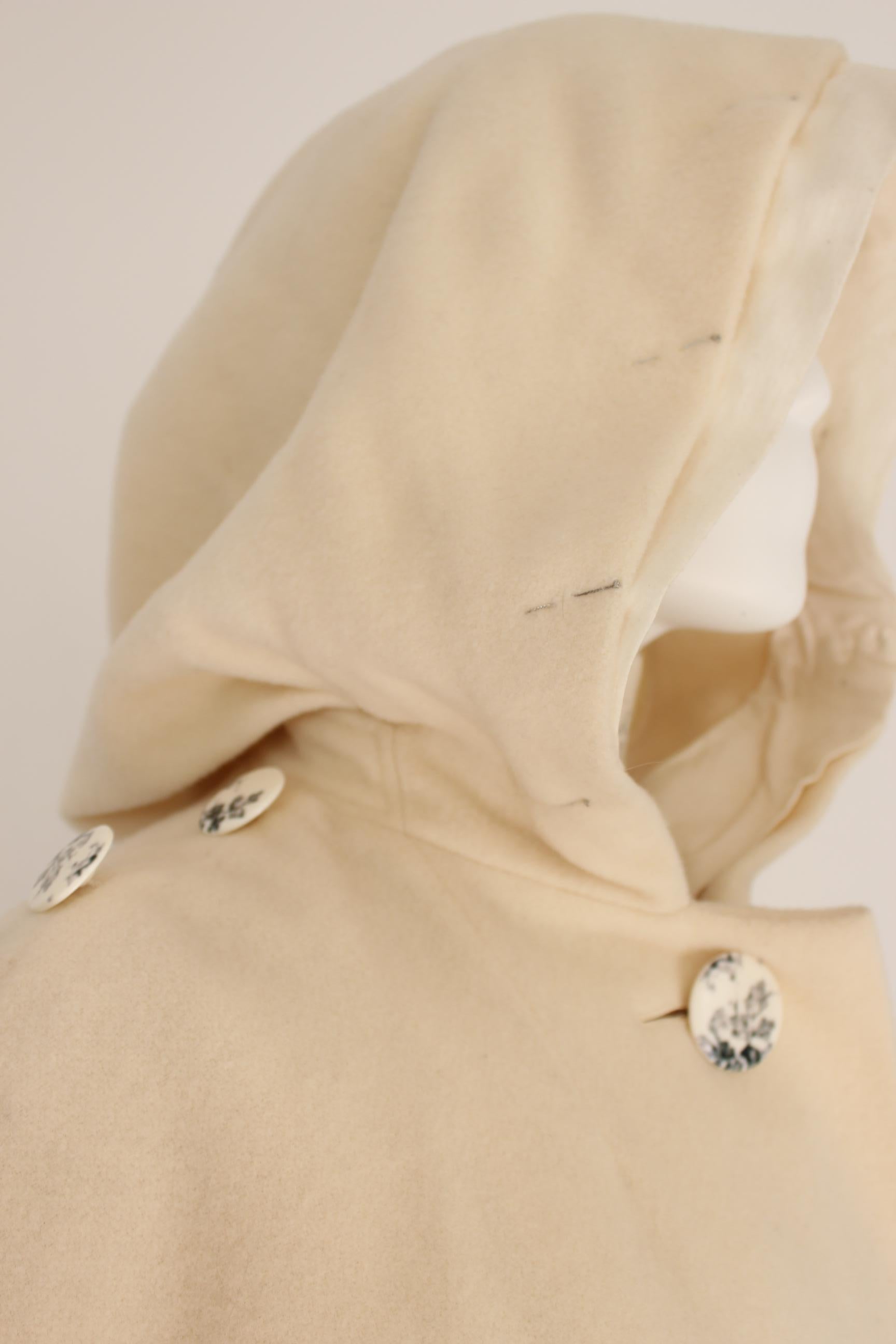 Issey Miyake Beige Wool Nylon Hood Cape Coat Batwing 1990s Dressmaker Needles For Sale 2
