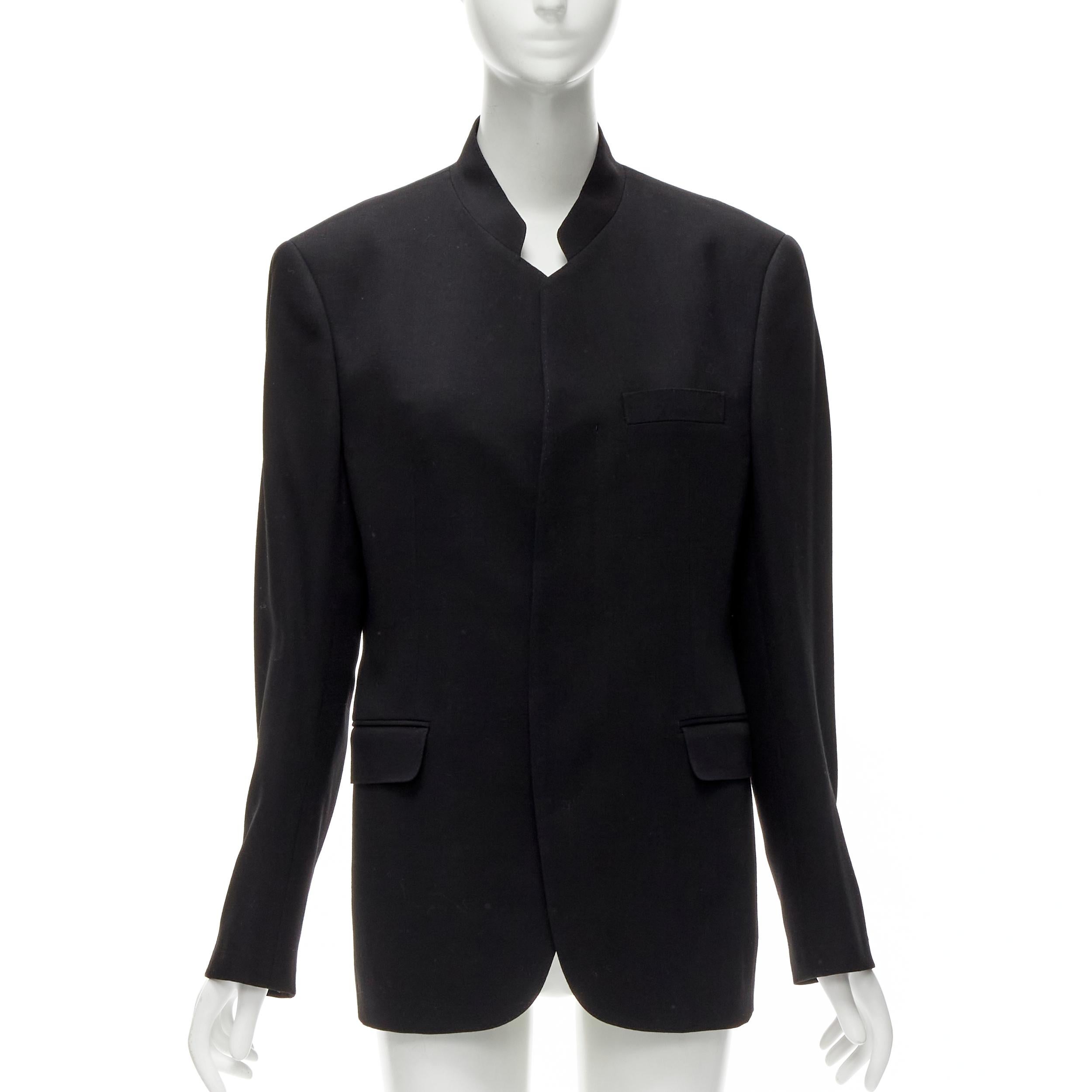 Black ISSEY MIYAKE black 100% wool minimal classic stand collar blazer JP1 S