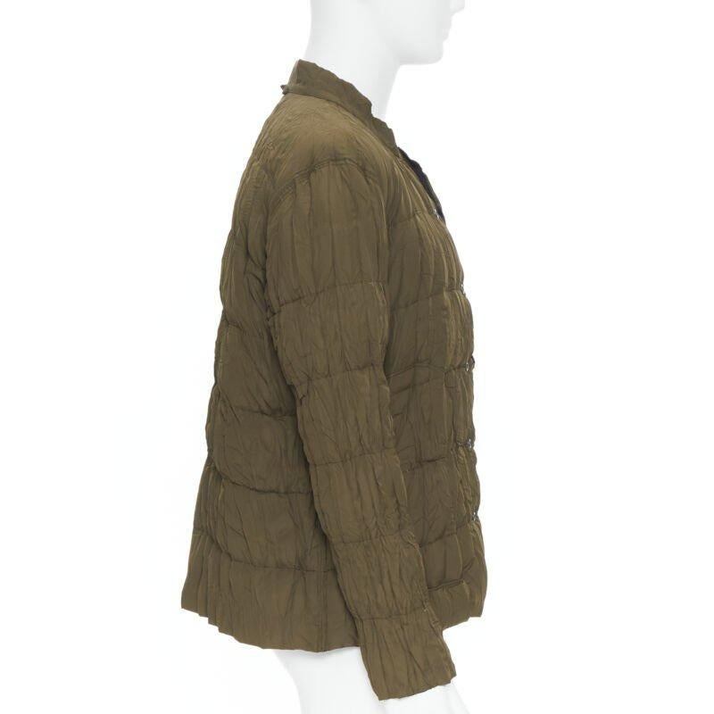 Men's ISSEY MIYAKE black green reversible pleated crinkled padded jacket L For Sale