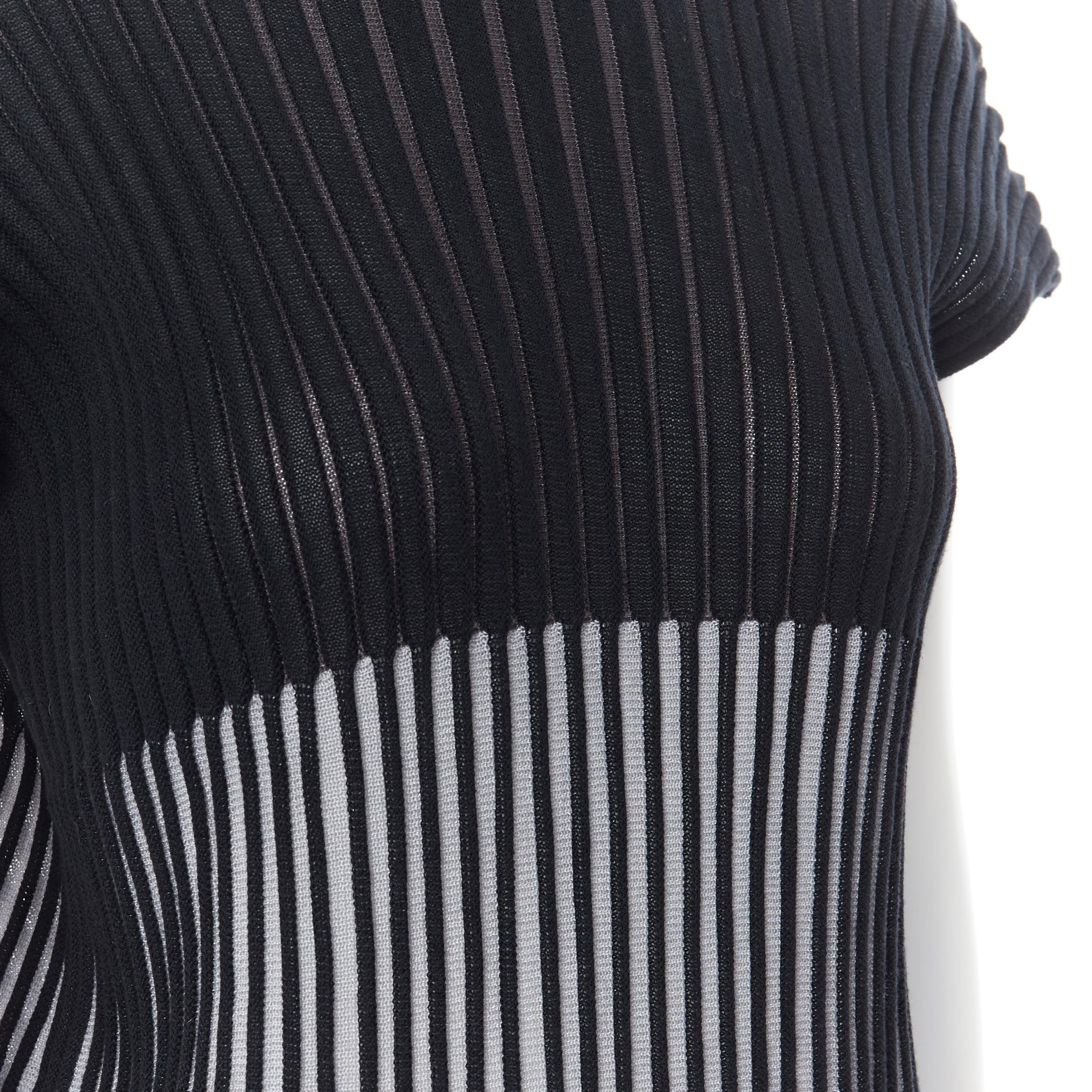 ISSEY MIYAKE black grey ribbed knitted cap sleeve stretch mini dress JP2 2