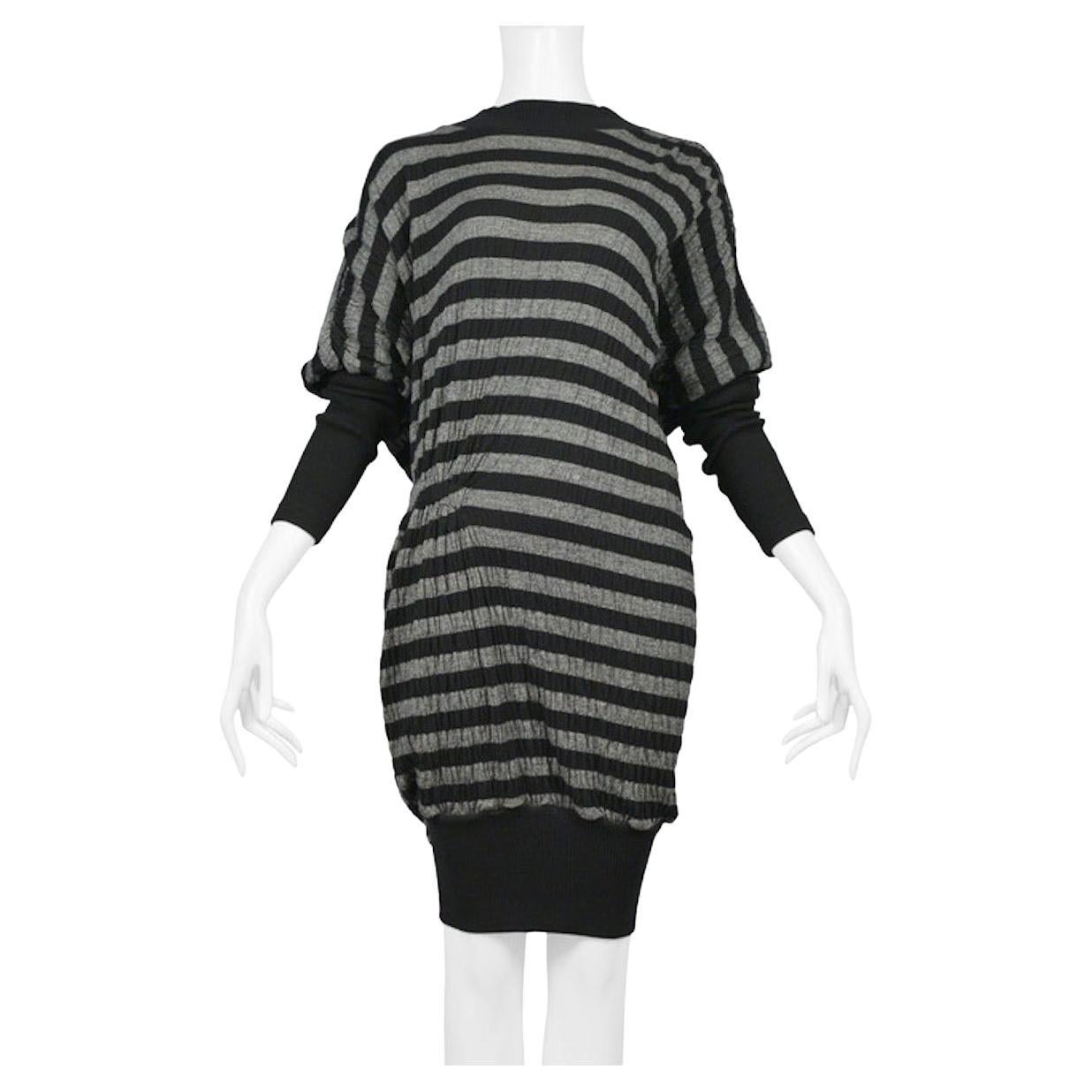 Issey Miyake Black & Grey Stripe Dress For Sale