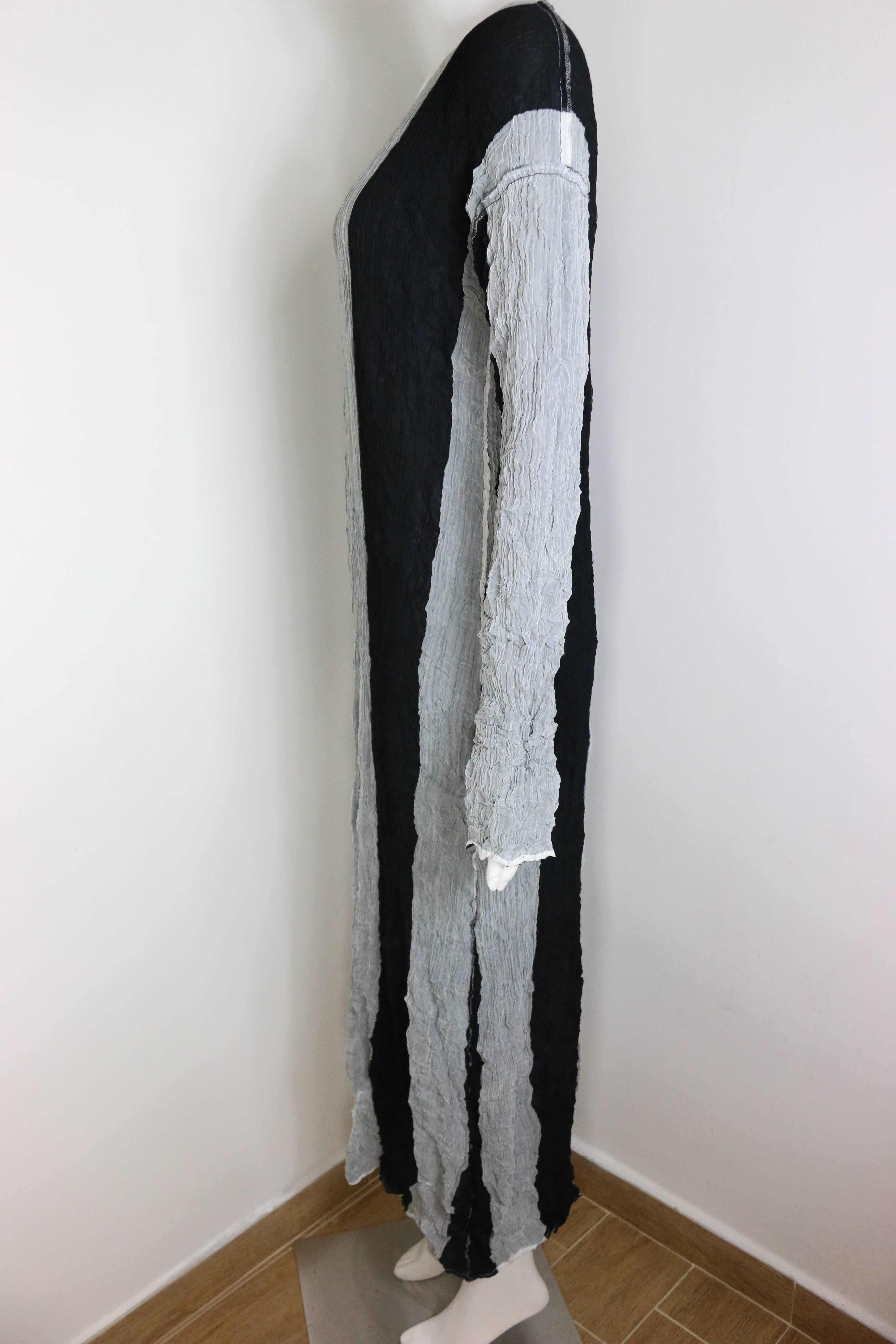 Issey Miyake Black/Grey Striped Pleated Long Dress In Excellent Condition For Sale In Sheung Wan, HK