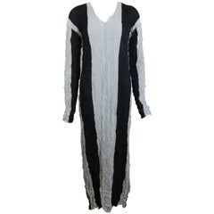 Vintage Issey Miyake Black/Grey Striped Pleated Long Dress 