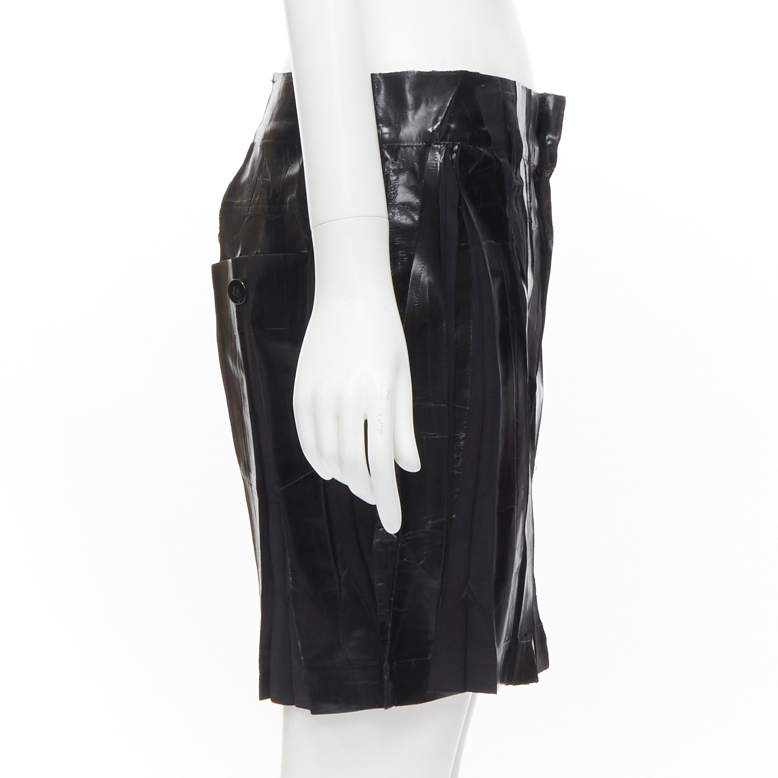 Black ISSEY MIYAKE black lacquer coating pleated mini skirt M For Sale