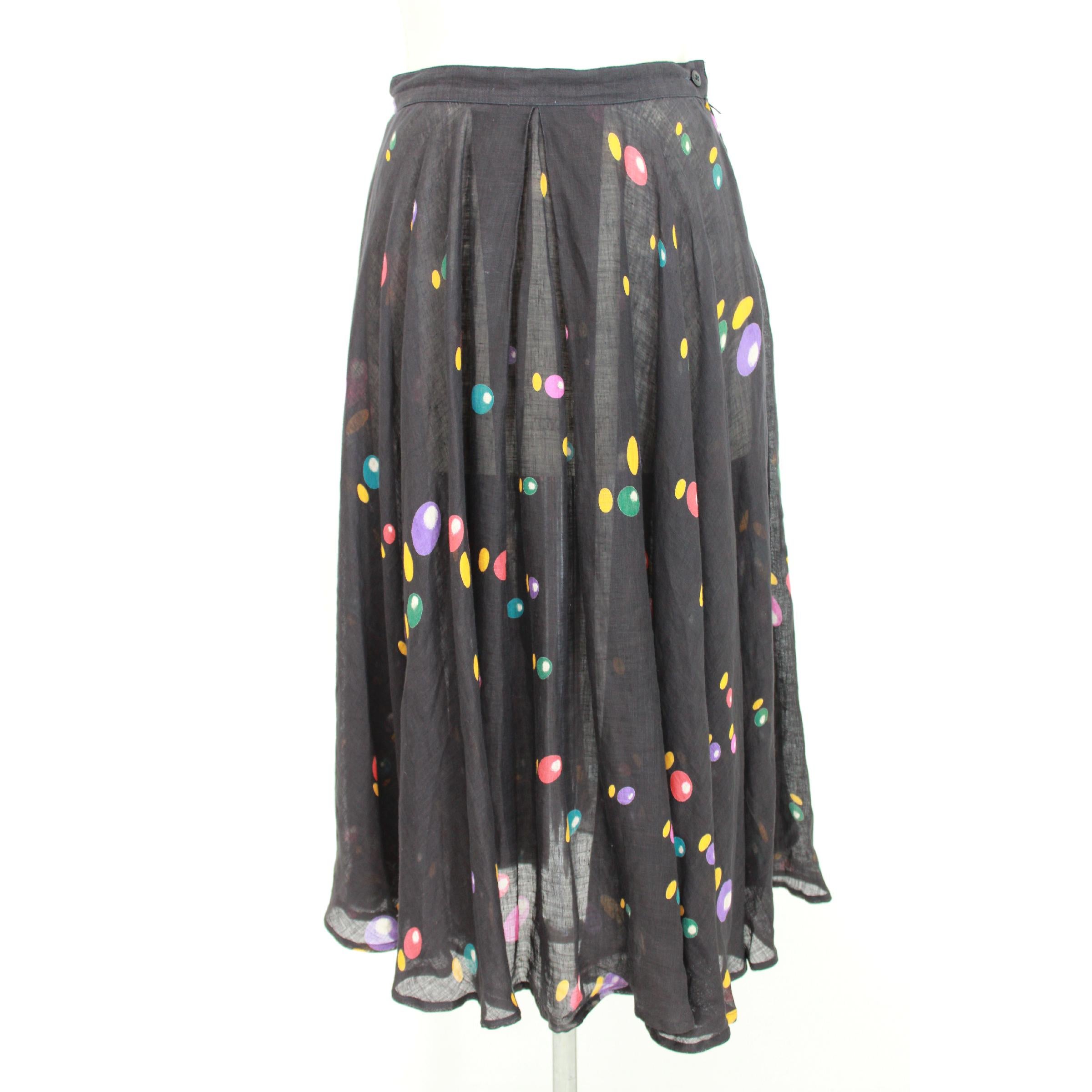 Women's Issey Miyake Black Linen Polka Dot Two Piece Skirt Blouse Dress Twin Set 1980s