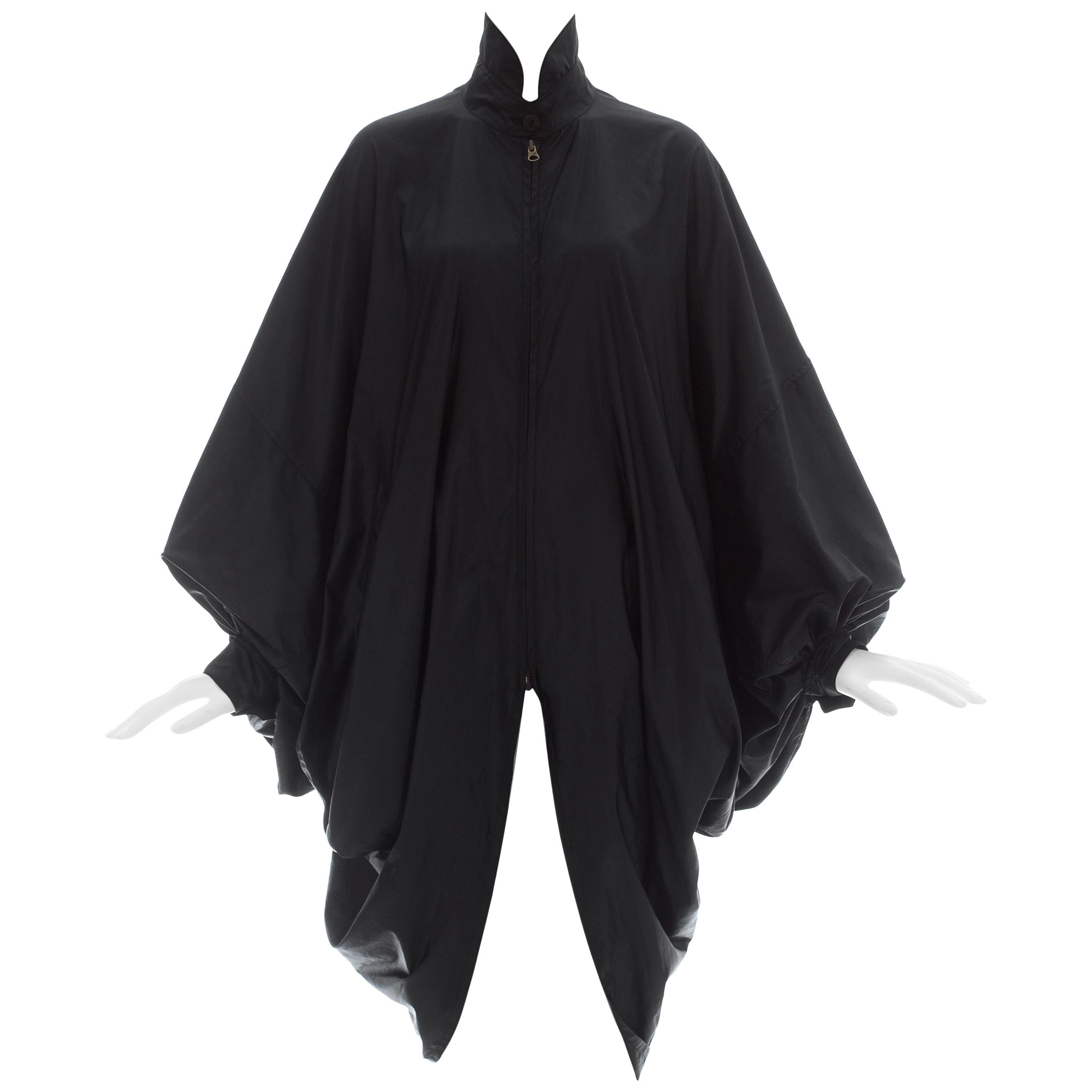 Issey Miyake black nylon oversized parachute coat, ca. 1987 For Sale