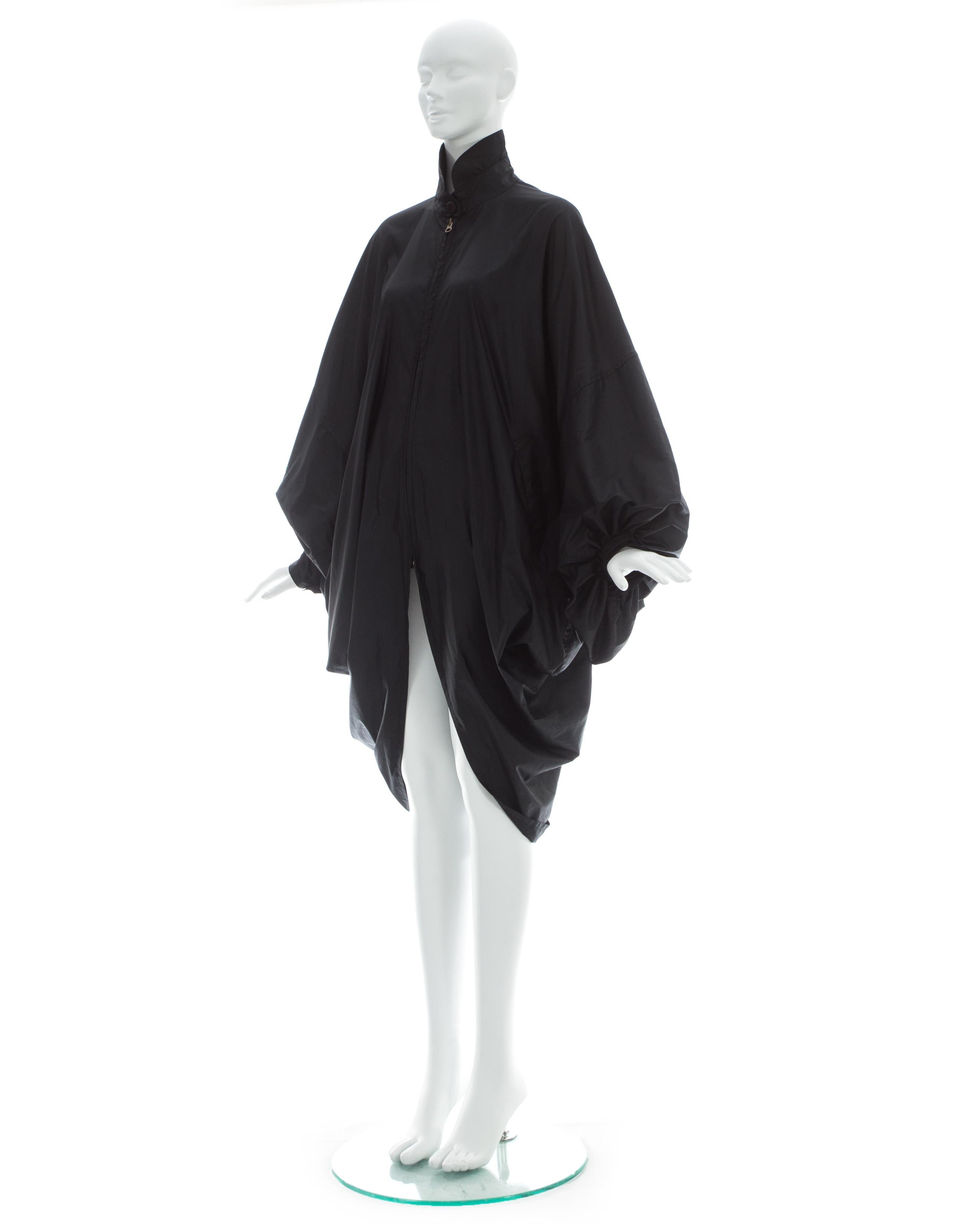 Women's Issey Miyake black nylon oversized parachute coat, fw 1987 For Sale