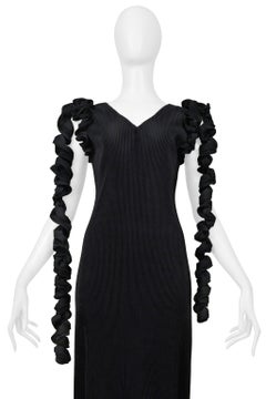Issey Miyake Black Pleated Gown With Spiral Tendrils 2000-2001