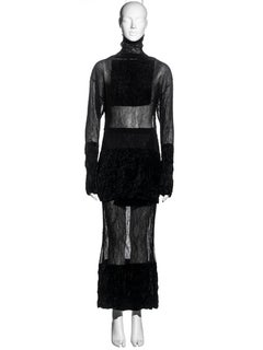 Issey Miyake black pleated organza sweater and skirt set, fw 1994