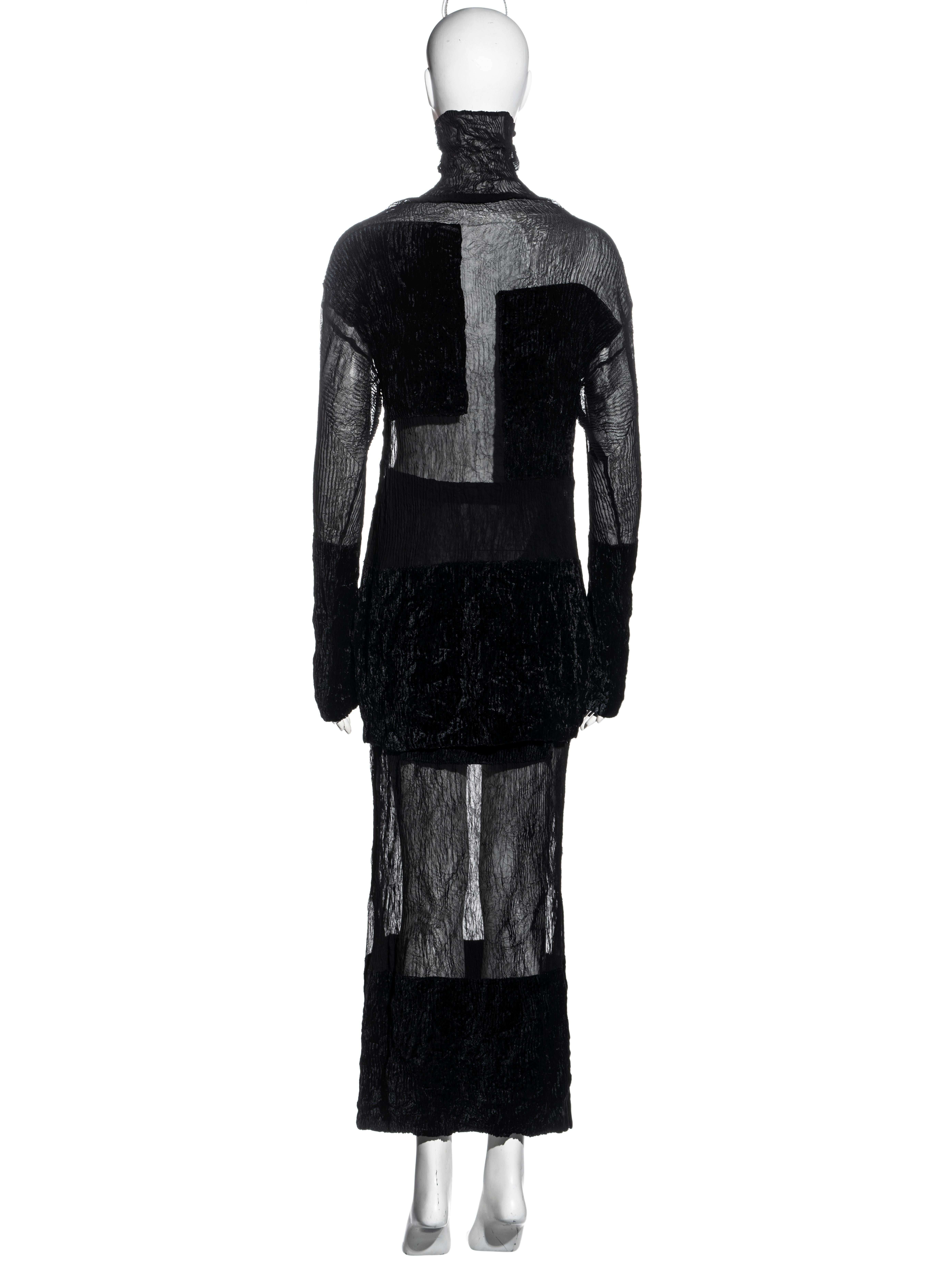 Issey Miyake black pleated organza sweater and skirt set, fw 1994 1