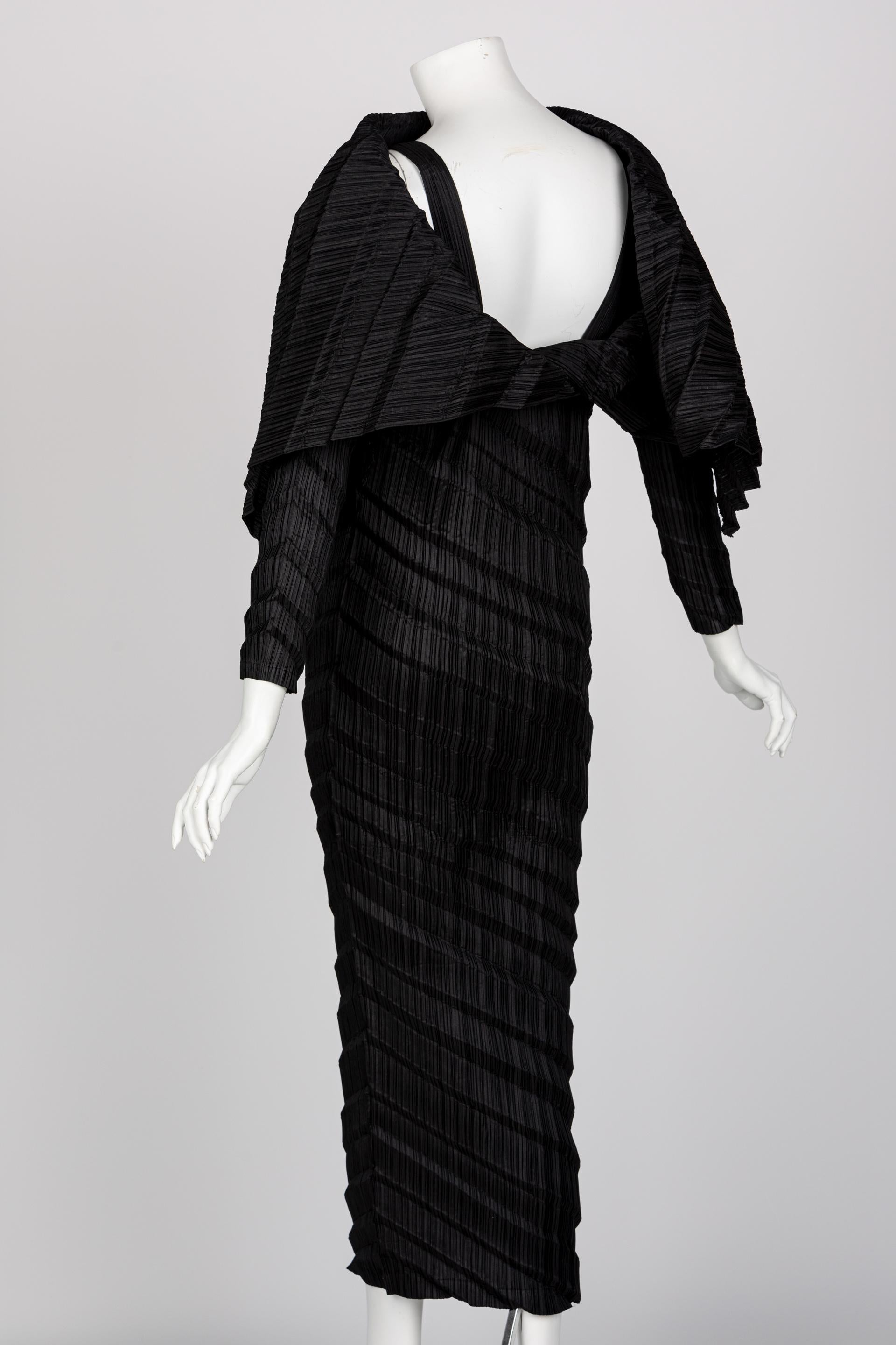 Issey Miyake Black Pleated Sculptural Dress, 1990s 4