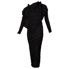 Issey Miyake Black Pleated Sculptural Dress, 1990s