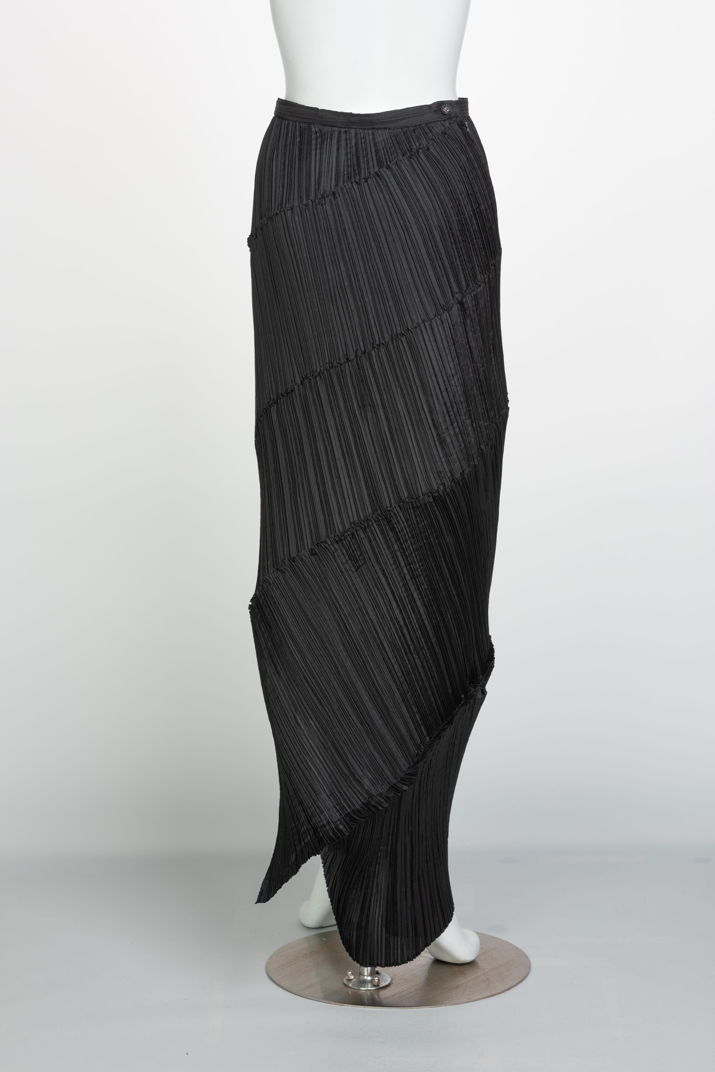 Women's Issey Miyake Black Pleated Spiral Skirt, 1990s
