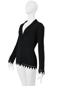 Issey Miyake Black Pleated Three Button Jacket With Laser Cut Hem & Cuffs