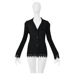 Issey Miyake Black Pleated Three Button Jacket With Laser Cut Hem & Cuffs