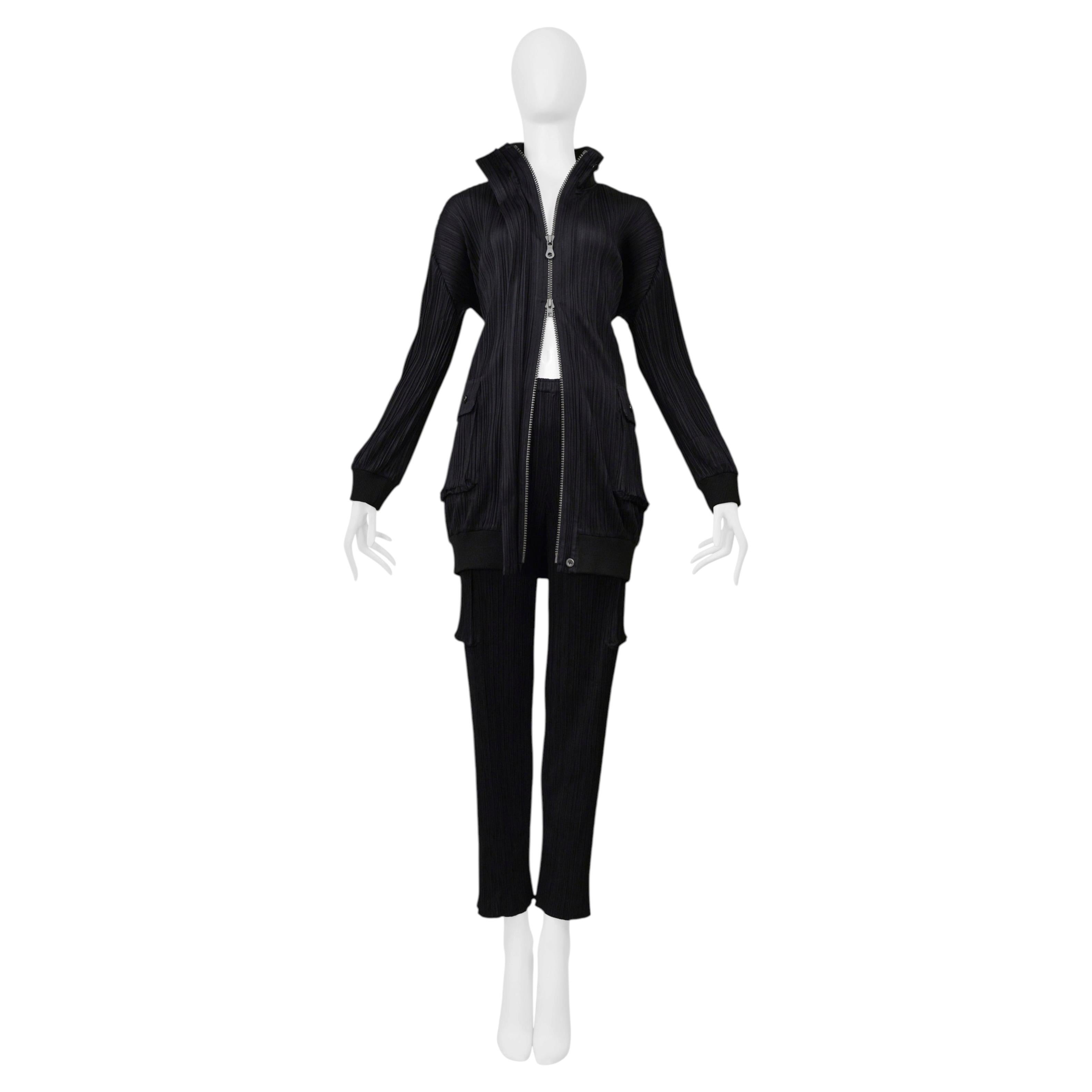 Pre-owned Issey Miyake Black Pleated Track Suit With Large Pockets 2004