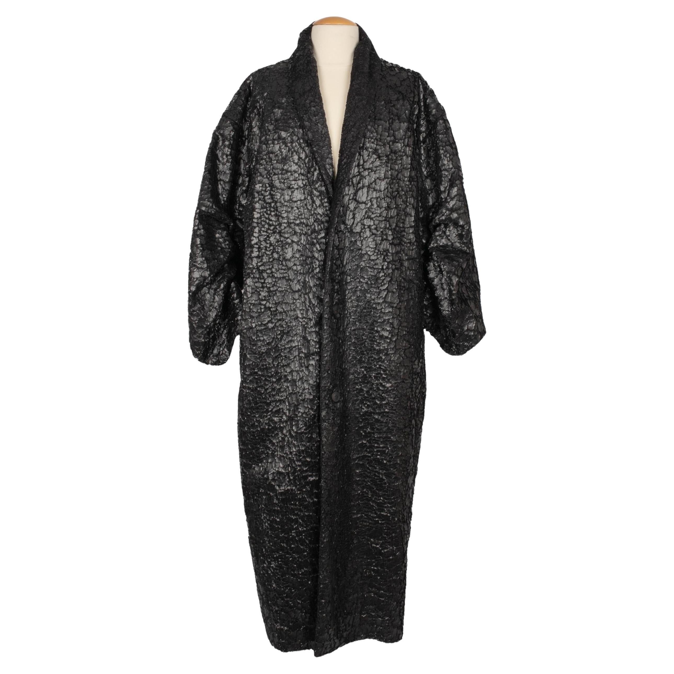 Issey Miyake Black Polyester Fleece Men Coat, 1987 For Sale
