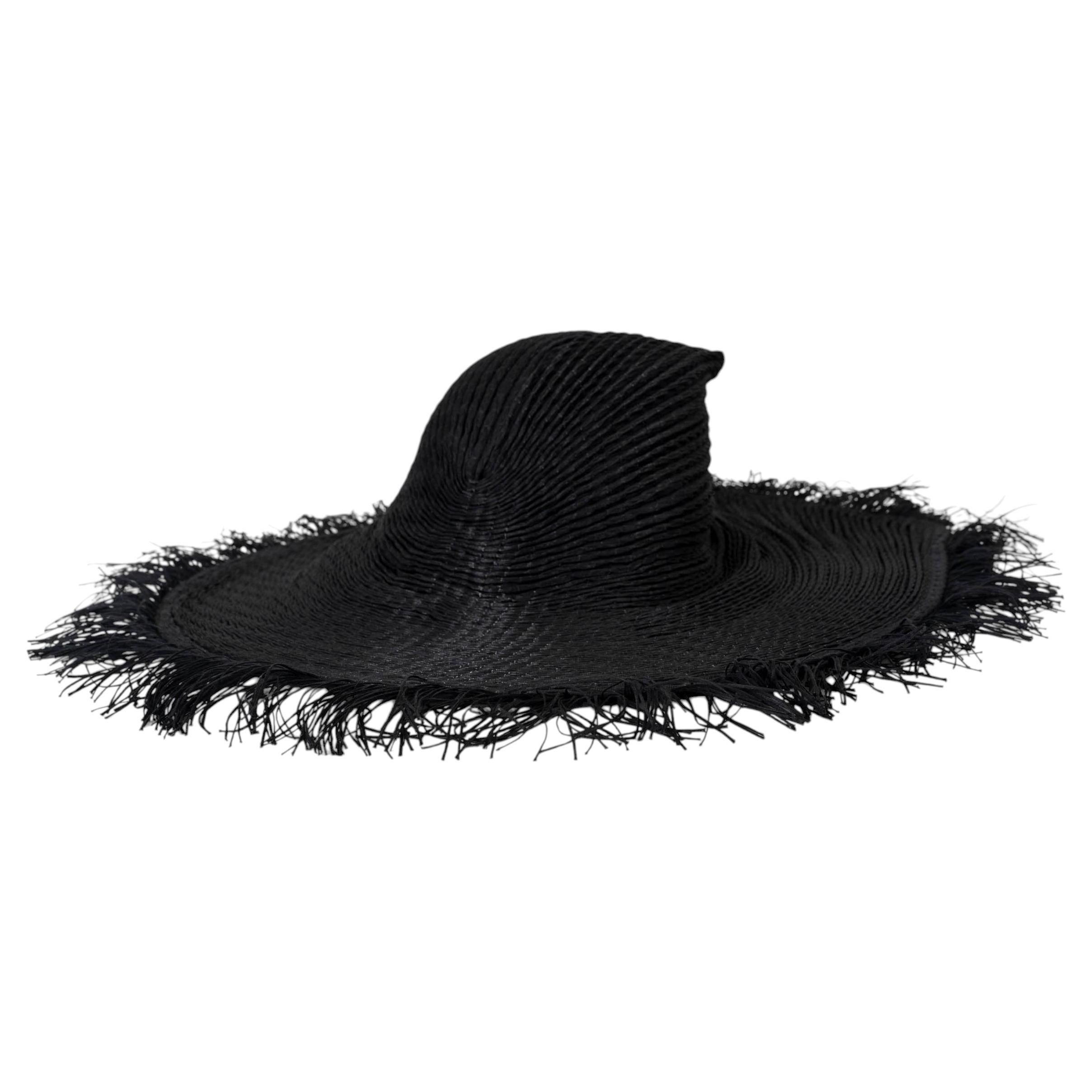 ISSEY MIYAKE black polyester FRINGE TRIM PLEATED FEDORA Hat 58