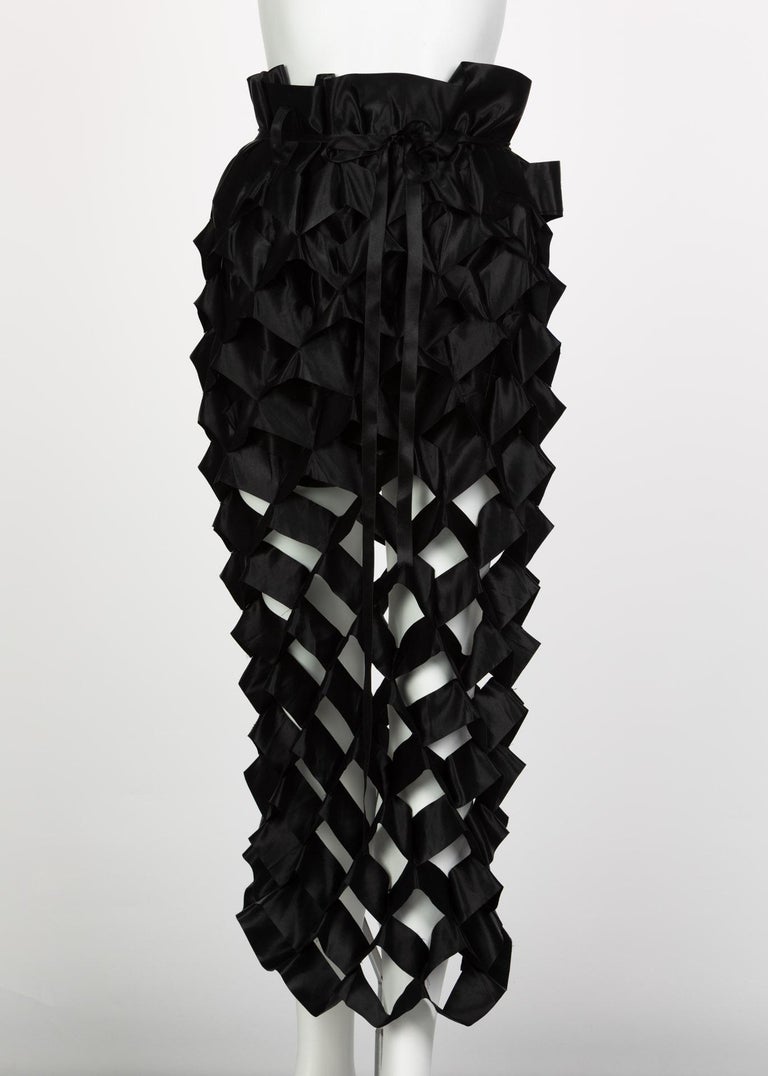 Issey Miyake Black Satin Ribbon Cage Maxi Skirt, 1980s For Sale at 1stdibs