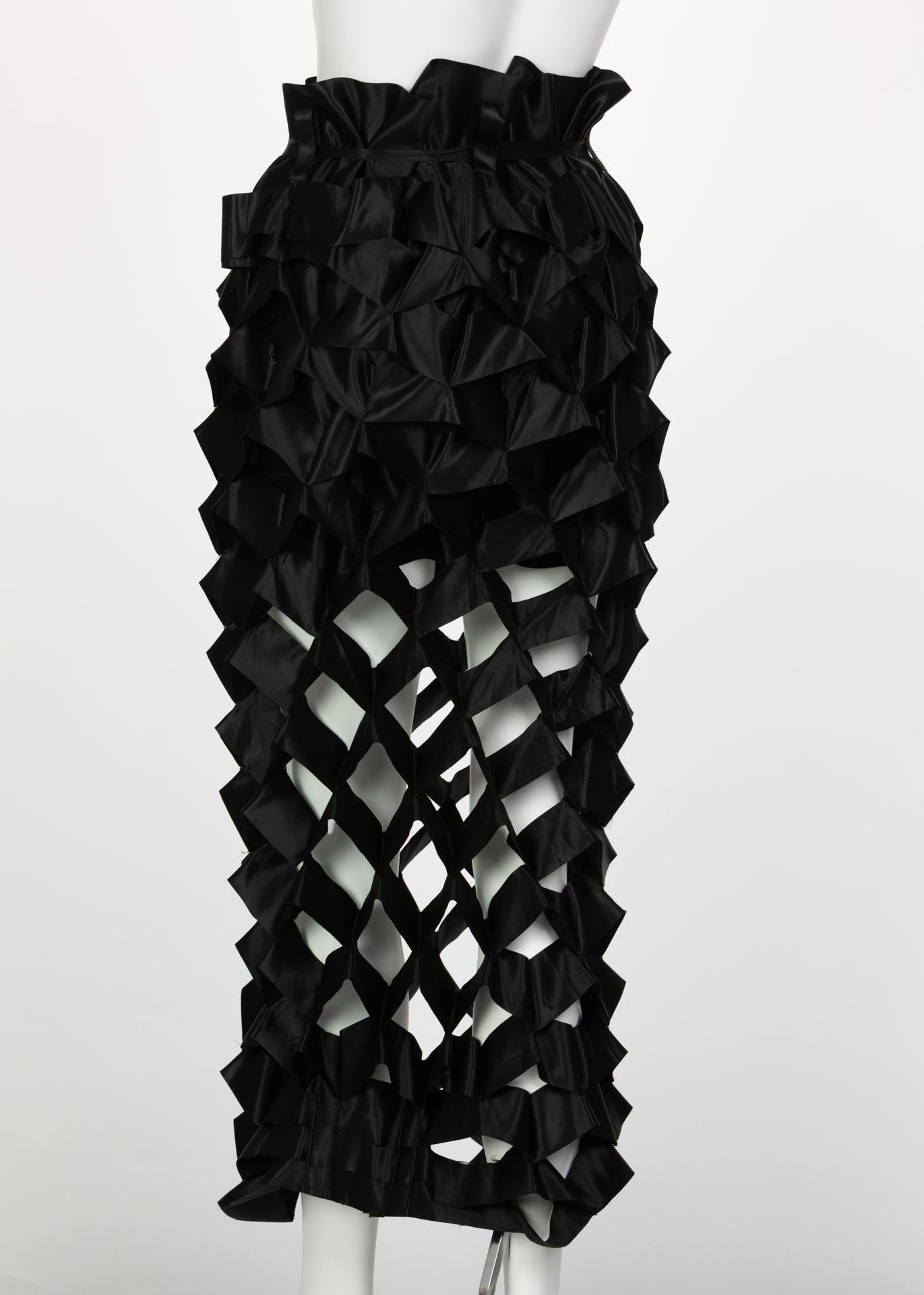 Women's Issey Miyake Black Satin Ribbon Cage Maxi Skirt, 1990s For Sale