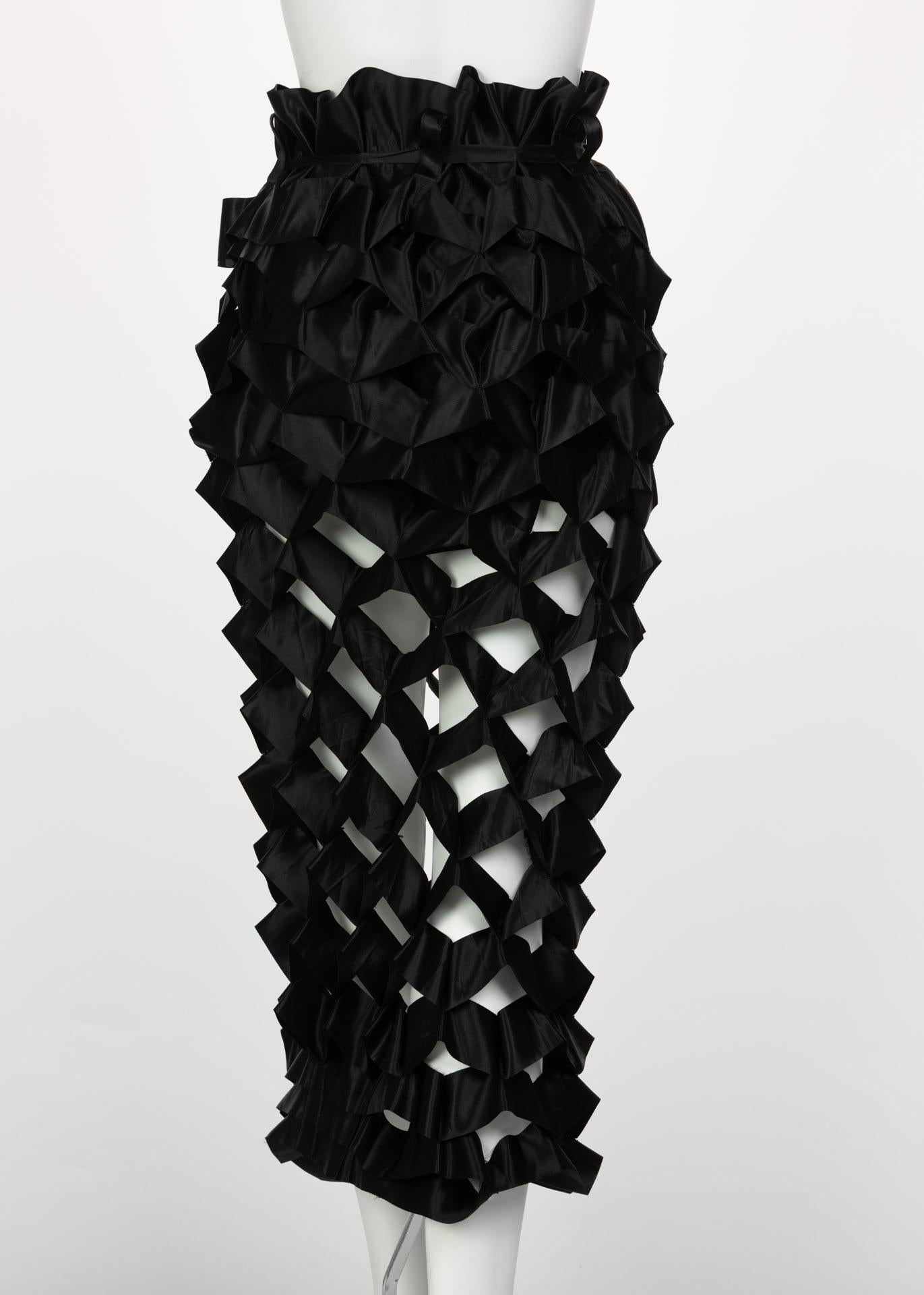 Issey Miyake Black Satin Ribbon Cage Maxi Skirt, 1990s For Sale 1