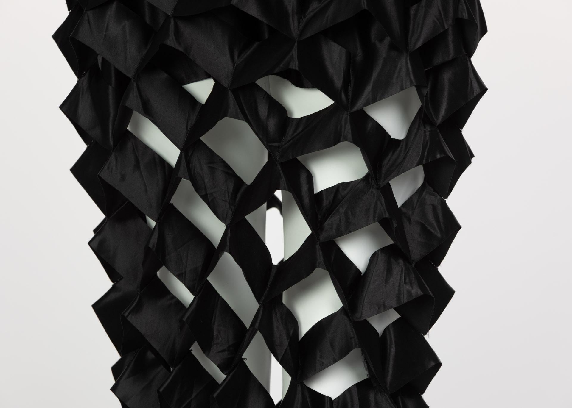 Issey Miyake Black Satin Ribbon Cage Maxi Skirt, 1990s For Sale 3
