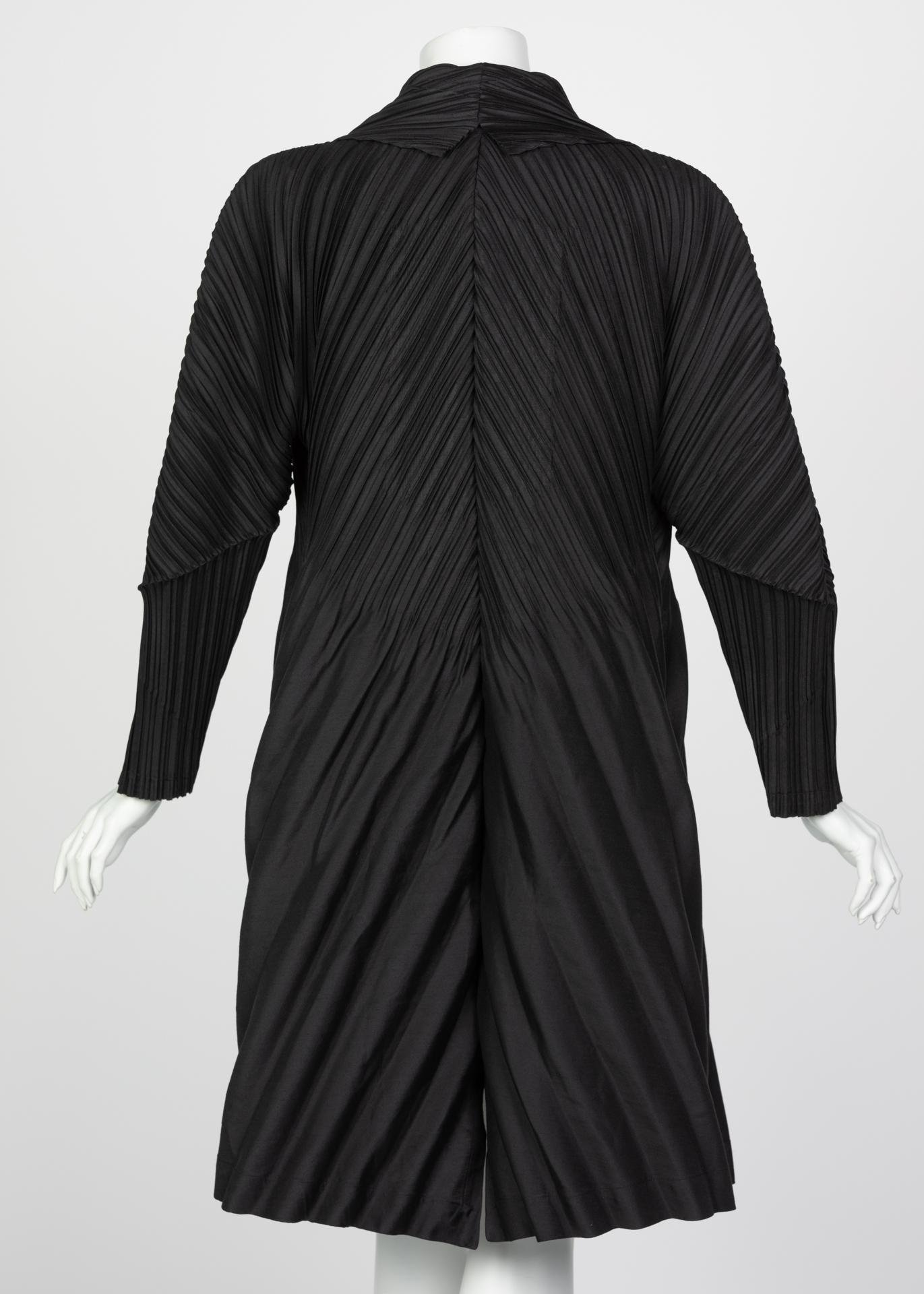 Issey Miyake Black Sculptural Pleated Cocoon Coat 1