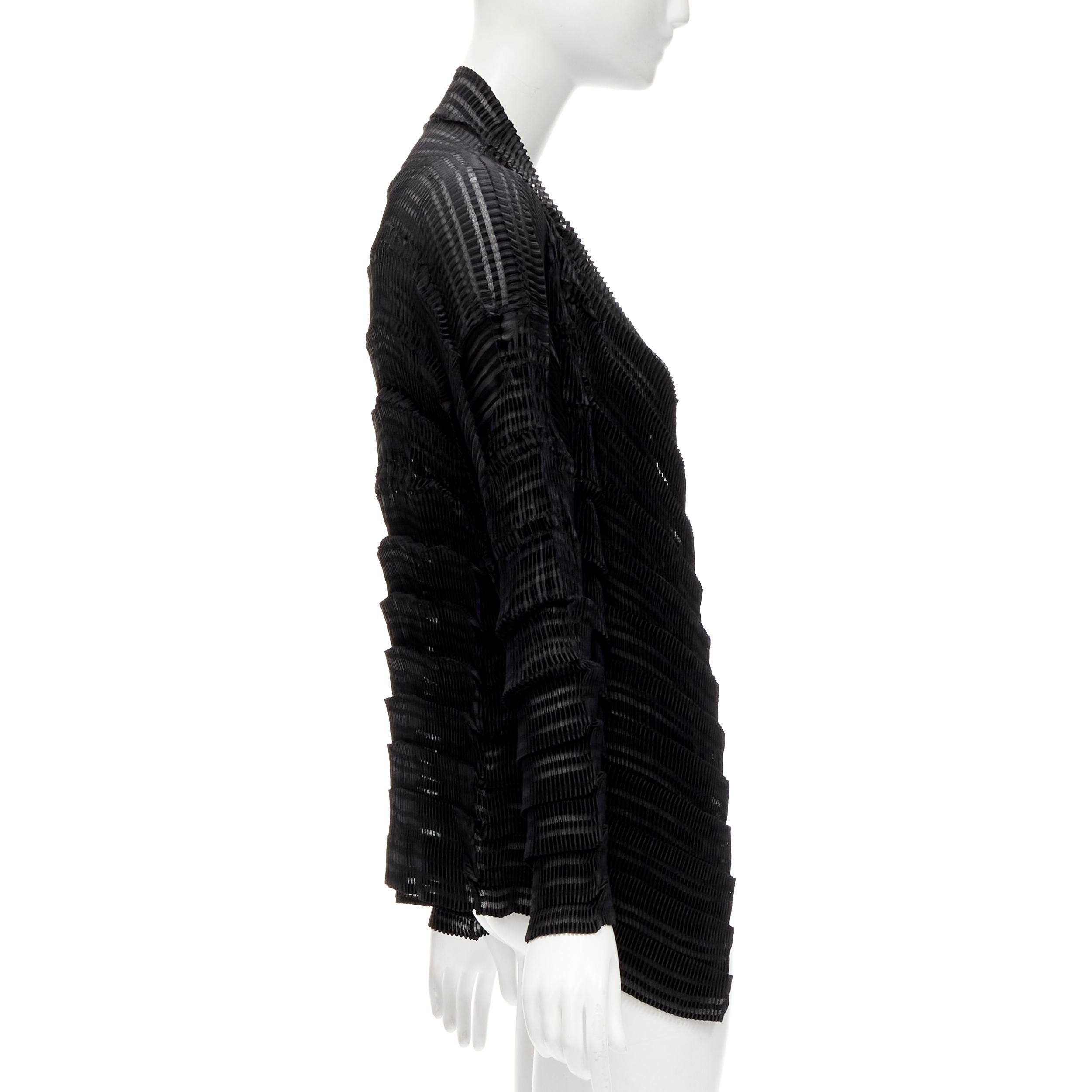 Women's ISSEY MIYAKE black sheer classic tiered pleated textured cardigan JP2 M