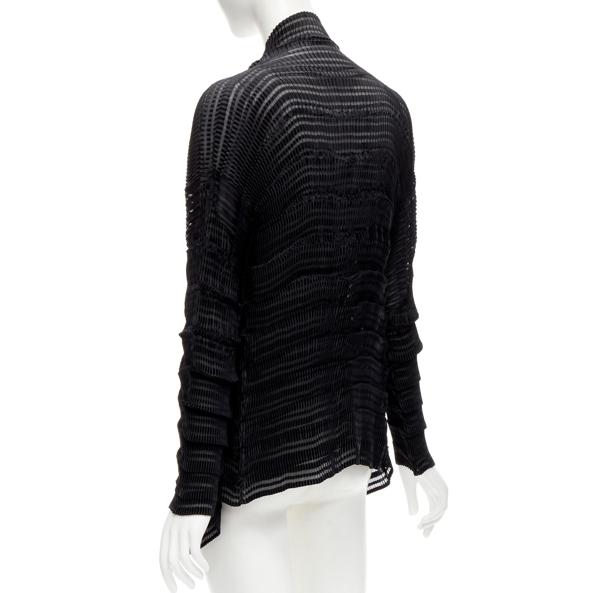 ISSEY MIYAKE black sheer classic tiered pleated textured cardigan JP2 M 2