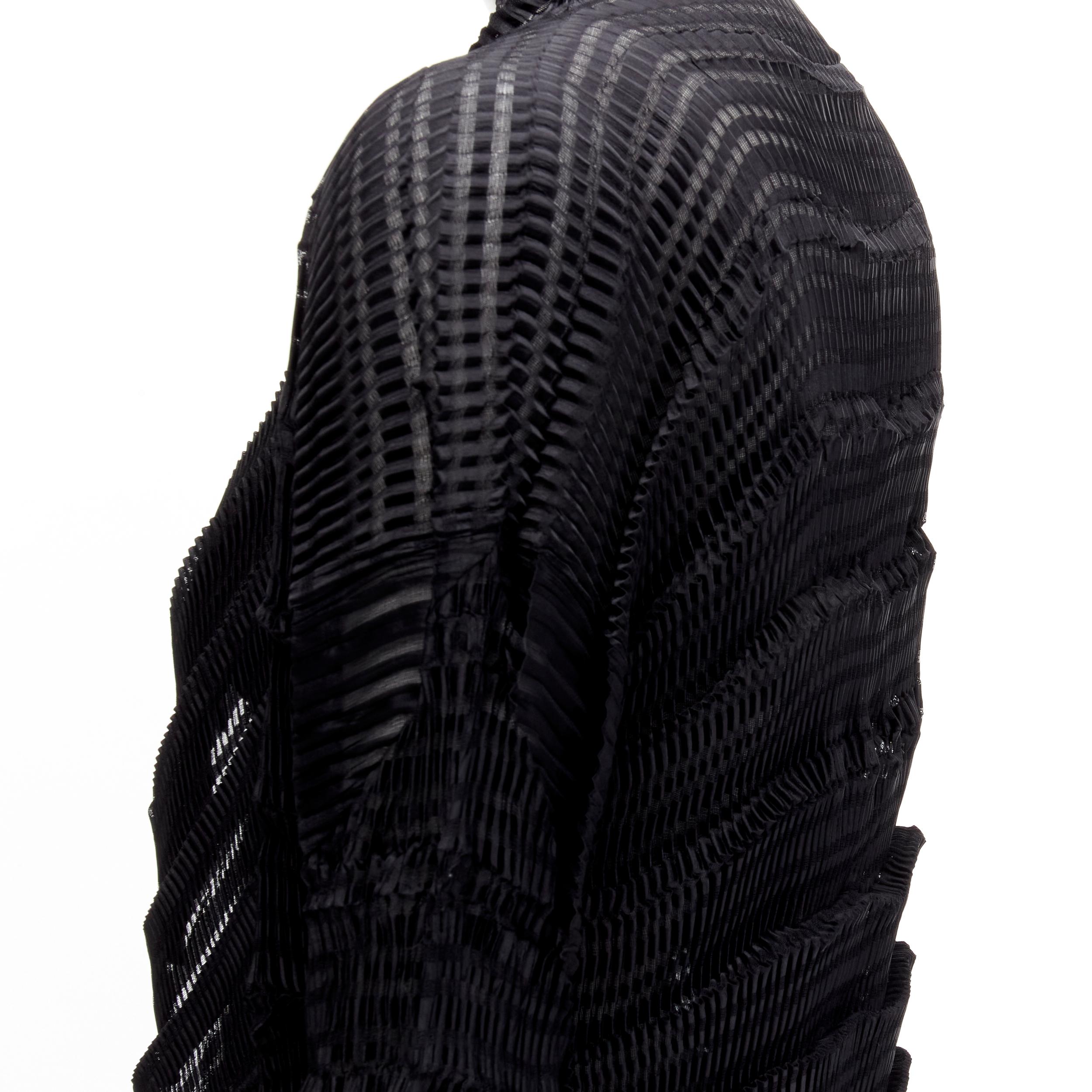 ISSEY MIYAKE black sheer classic tiered pleated textured cardigan JP2 M 3