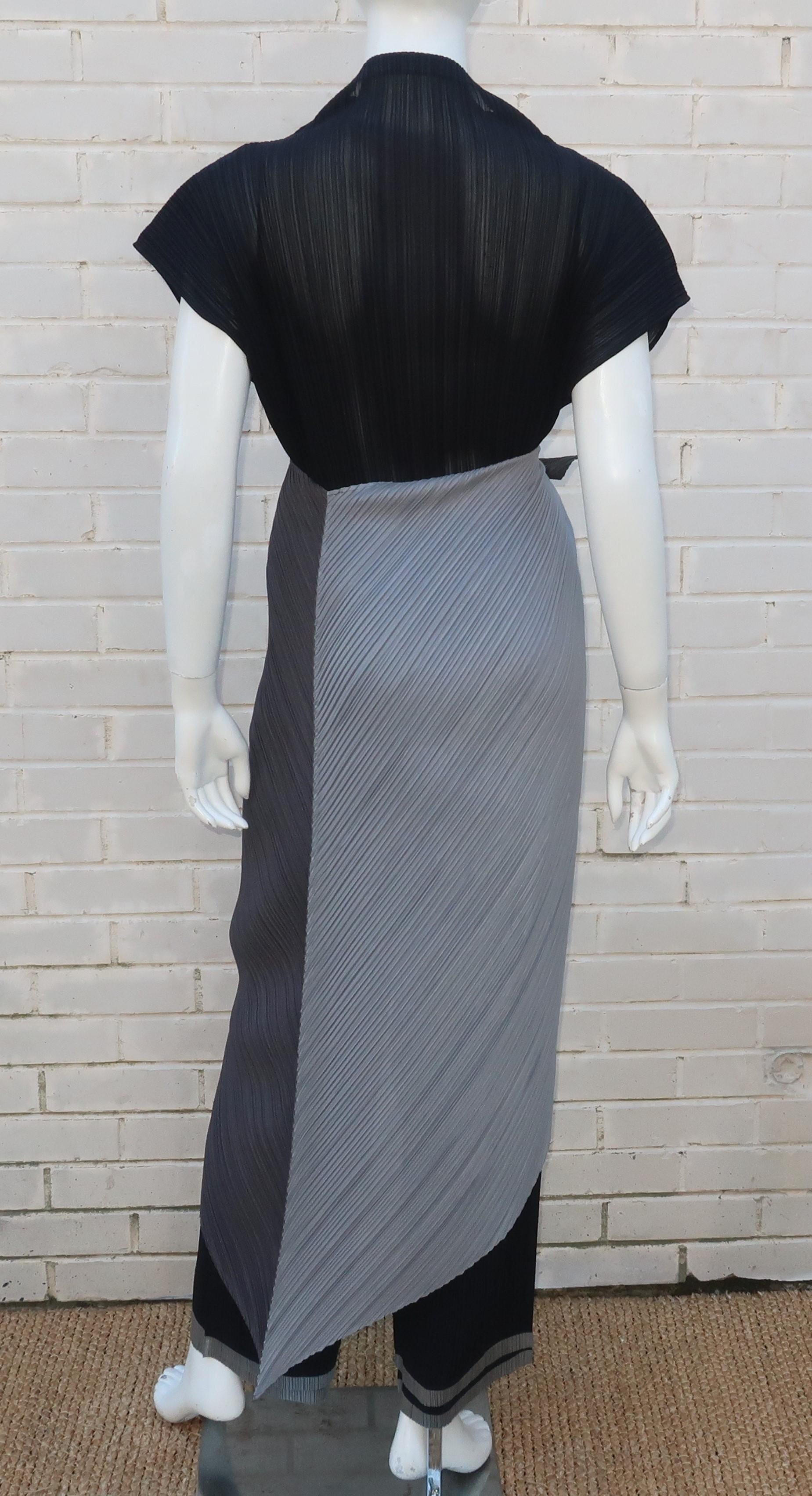 Issey Miyake Black & Silver 3 Piece Pants, Top, Scarf Ensemble 8