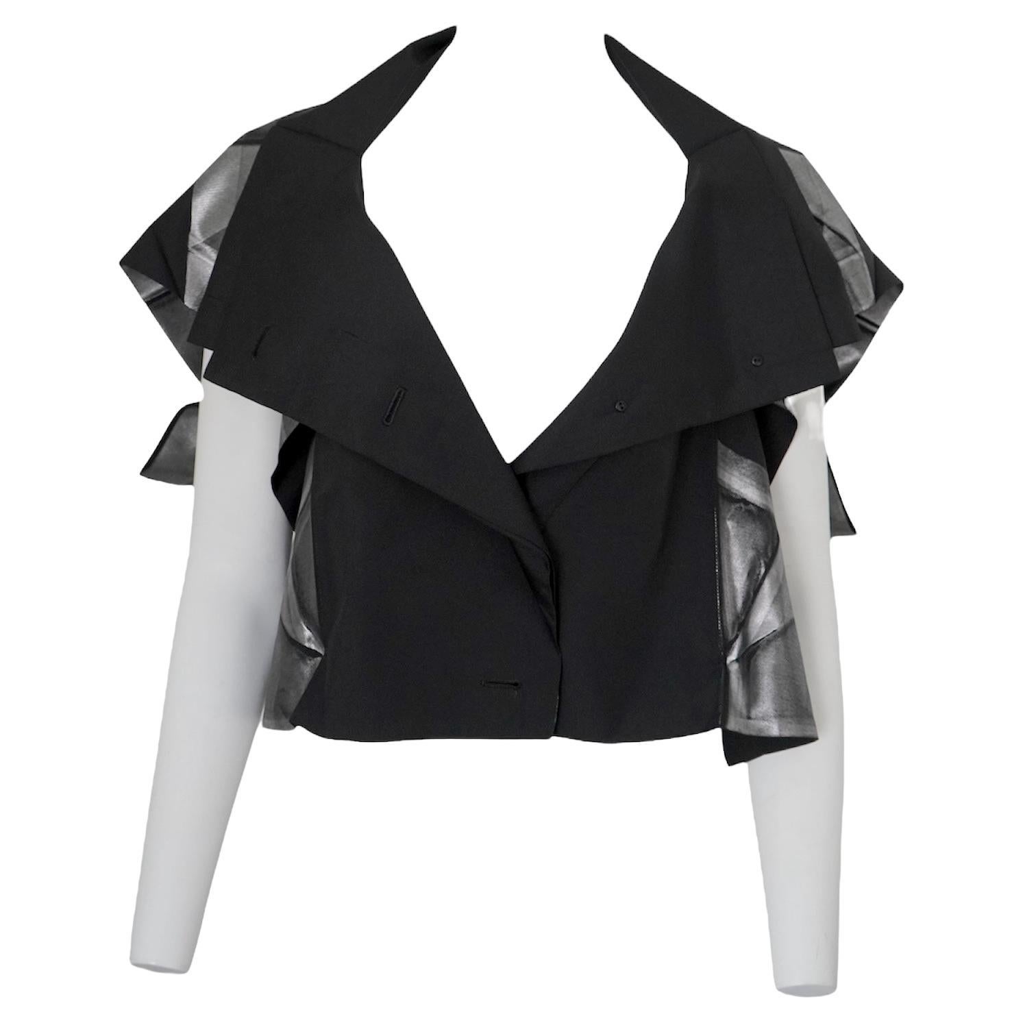 Issey Miyake Black & Silver Metallic buttoned top For Sale