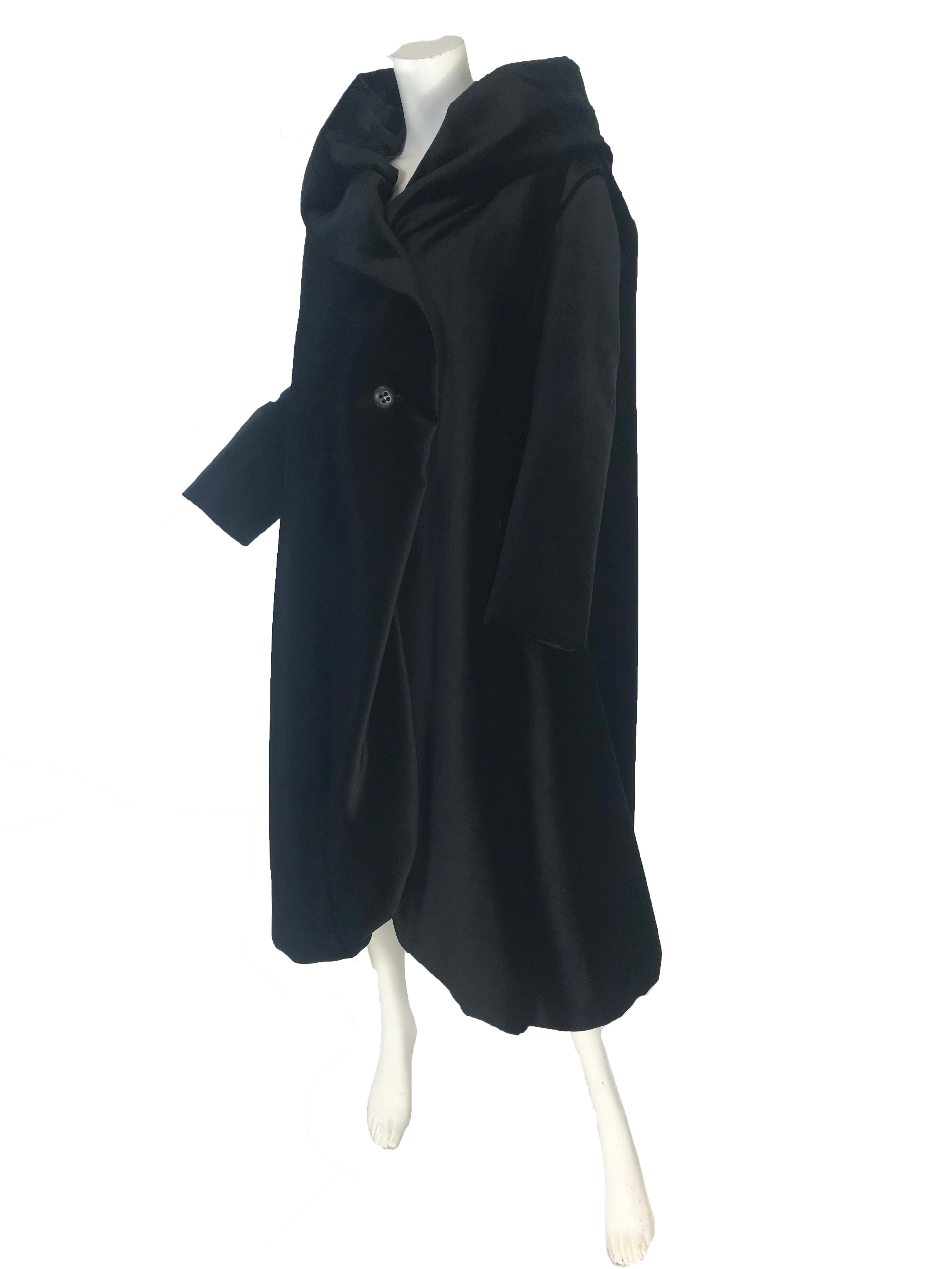 Issey Miyake Black Velvet Cocoon Coat In Excellent Condition In Austin, TX