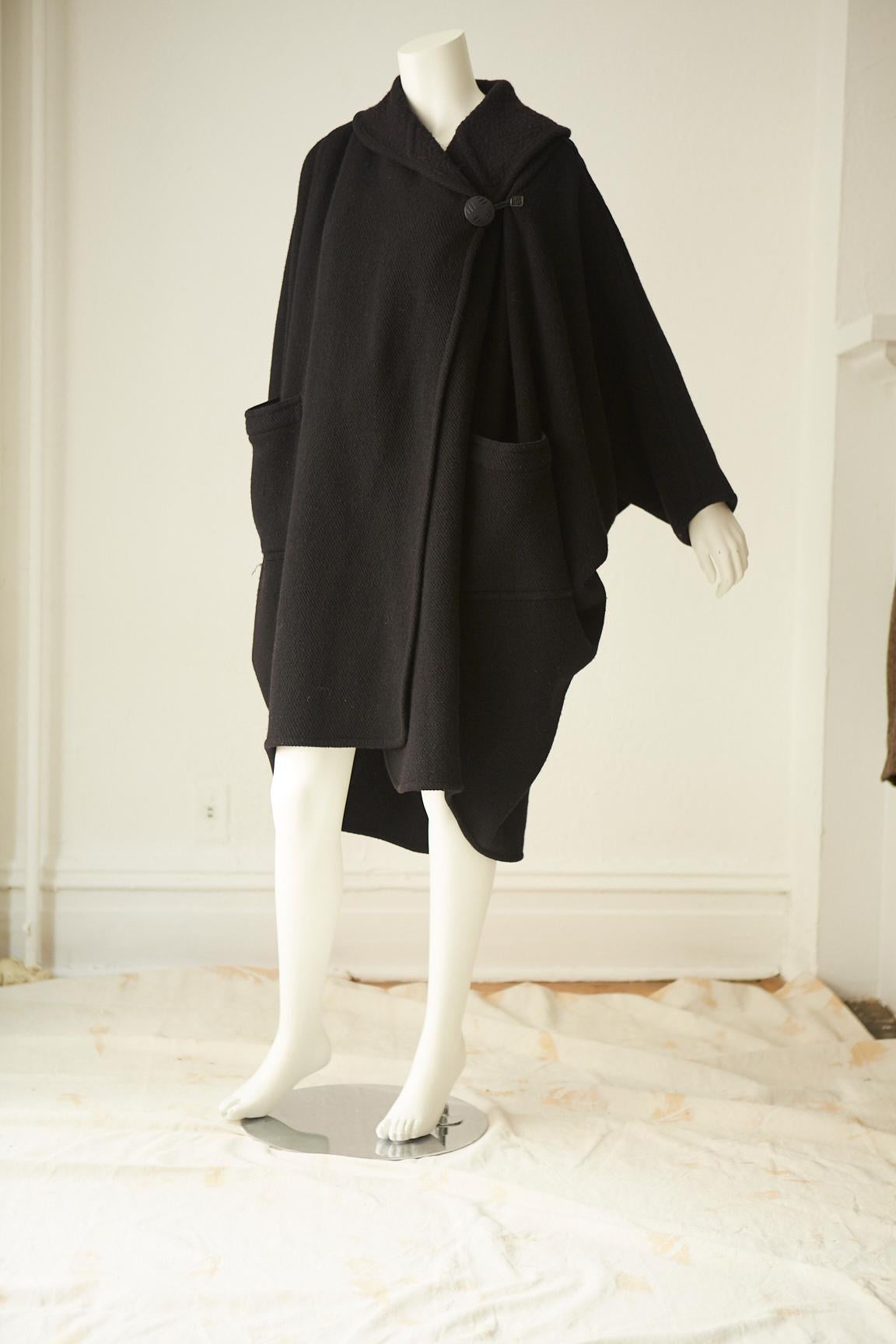 Rare Original Issey Miyake  Black Wool Butterfly Coat For Sale 3