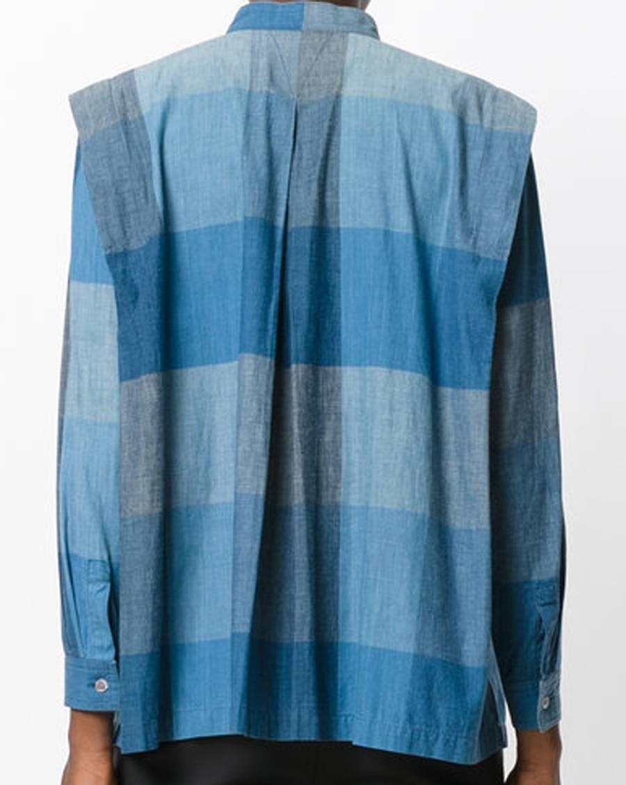 Issey Miyake Blue Cotton Check Shirt Top  In Excellent Condition In Paris, FR