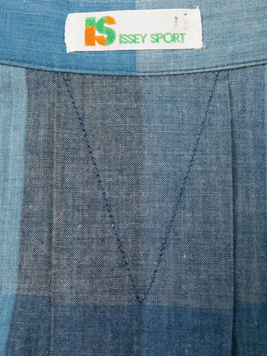 Issey Miyake Blue Cotton Check Shirt Top  1