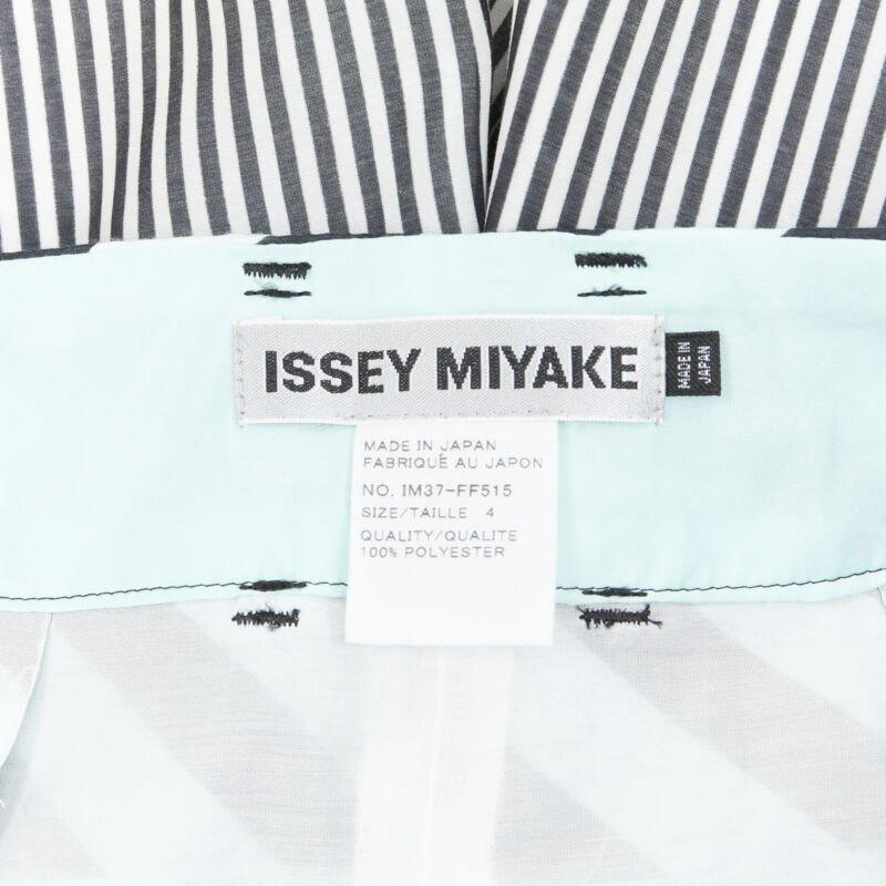 ISSEY MIYAKE blue green stripe colorblocked polyester wide leg summer pants L For Sale 3