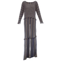 Issey Miyake blue hemp and nylon striped knitted maxi dress, ca. 1984