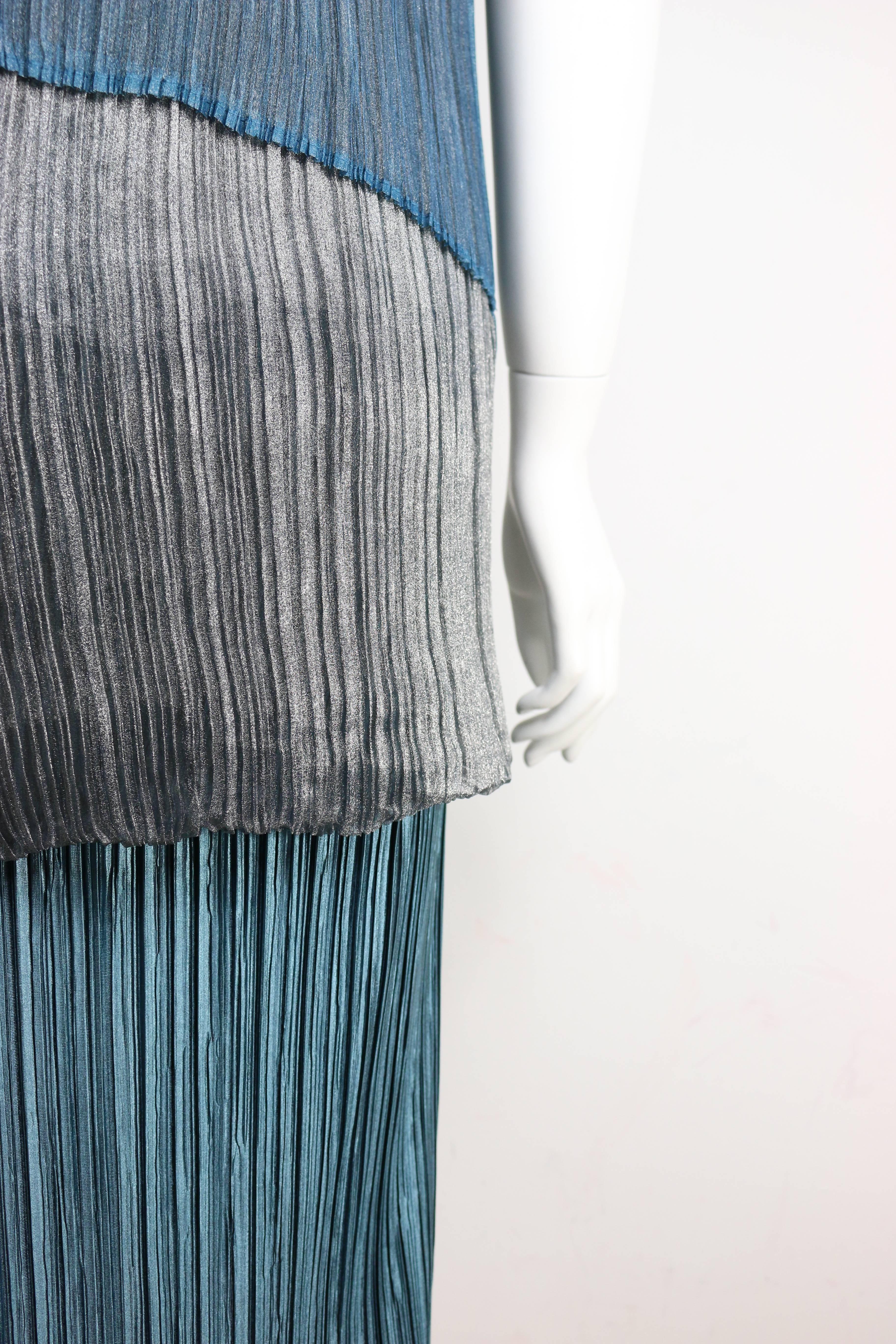 Women's Issey Miyake Blue Pleated Maxi Dress  For Sale