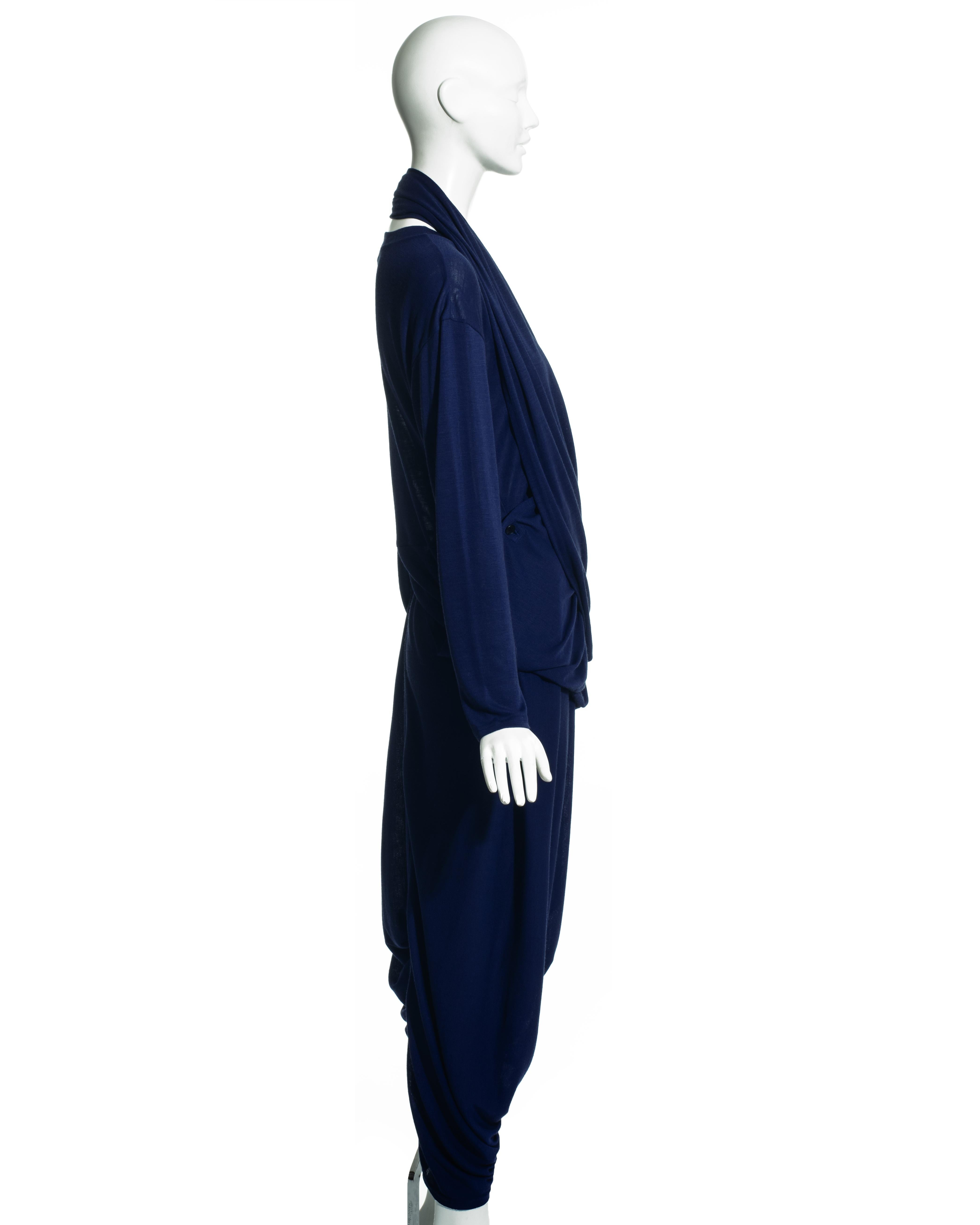 Issey Miyake blue rayon harem pant suit, c. 1985 In Excellent Condition For Sale In London, GB