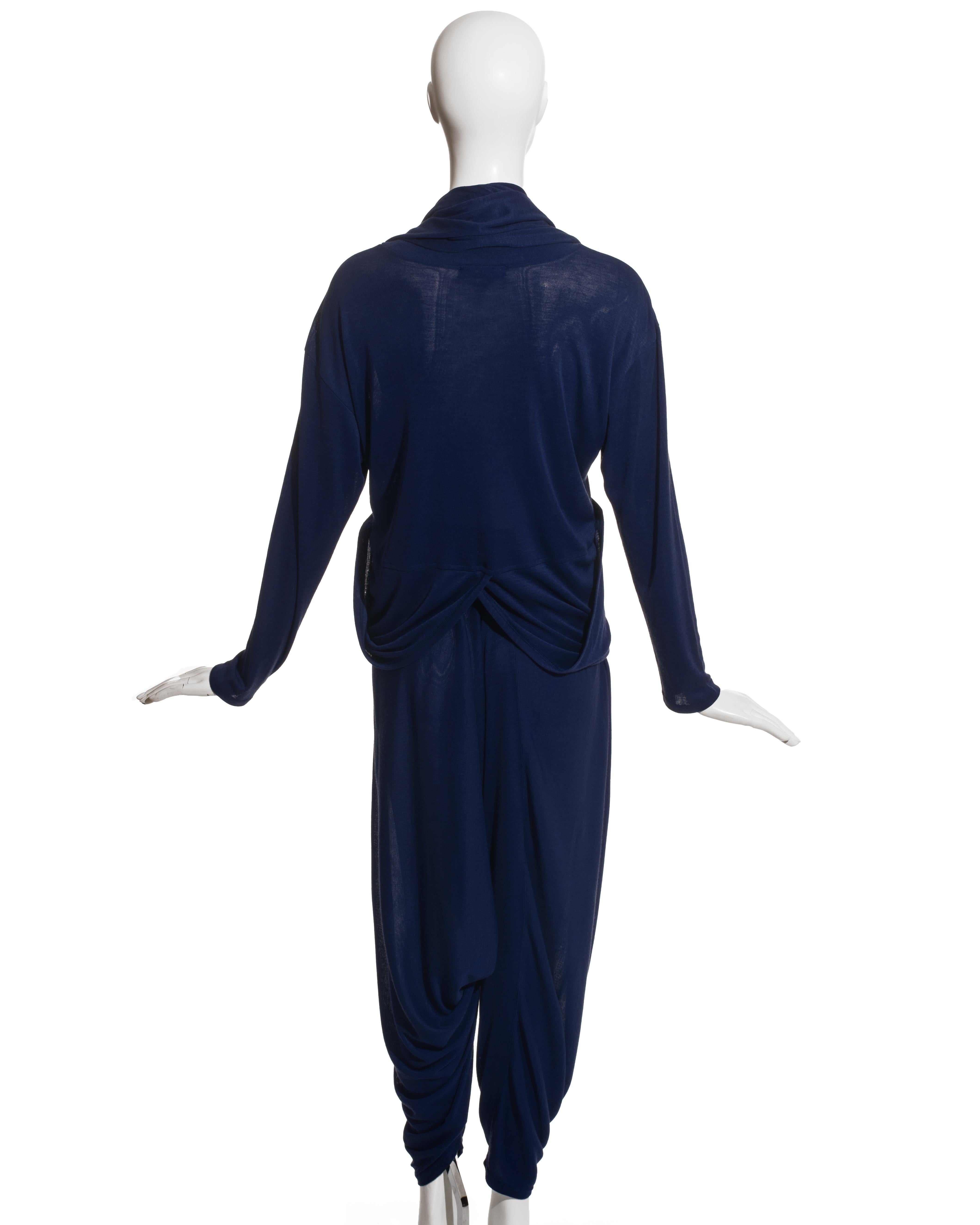 Women's Issey Miyake blue rayon harem pant suit, c. 1985 For Sale