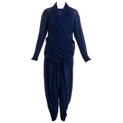 Vintage Issey Miyake blue rayon harem pant suit, c. 1985