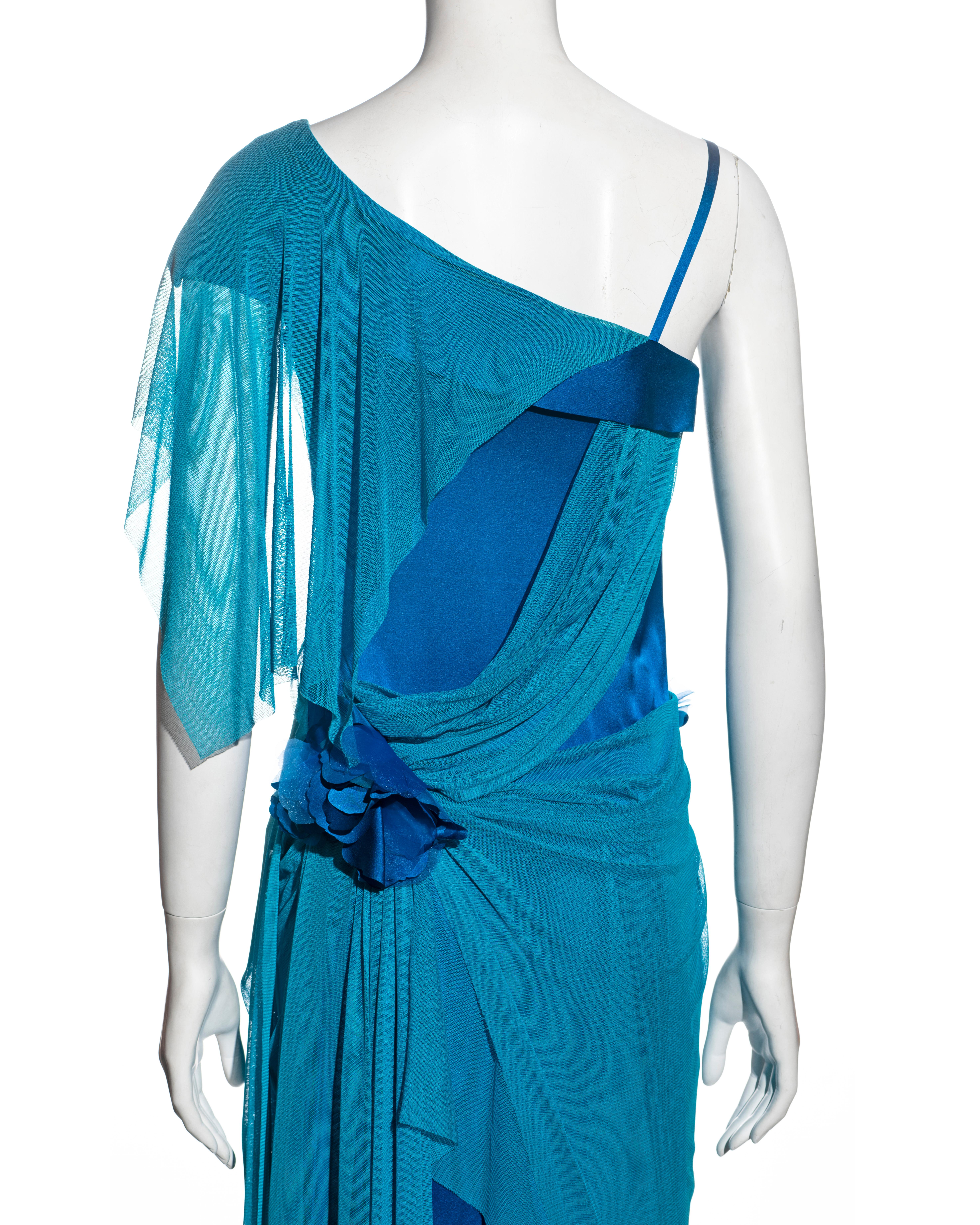 Blaues Seidenkleid von Issey Miyake mit drapiertem Netzüberzug, Frühjahr/Sommer 2005 im Angebot 6