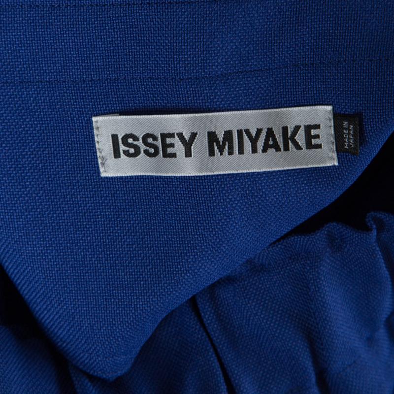 Issey Miyake Blaue lose Hose mit geteilter Krawatte vorne und elastischer Taille S 1