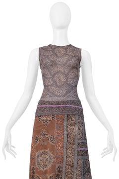 Issey Miyake Blue/ Tan Skirt Ensemble With Kashmir Paisley And Polka Dots 2001