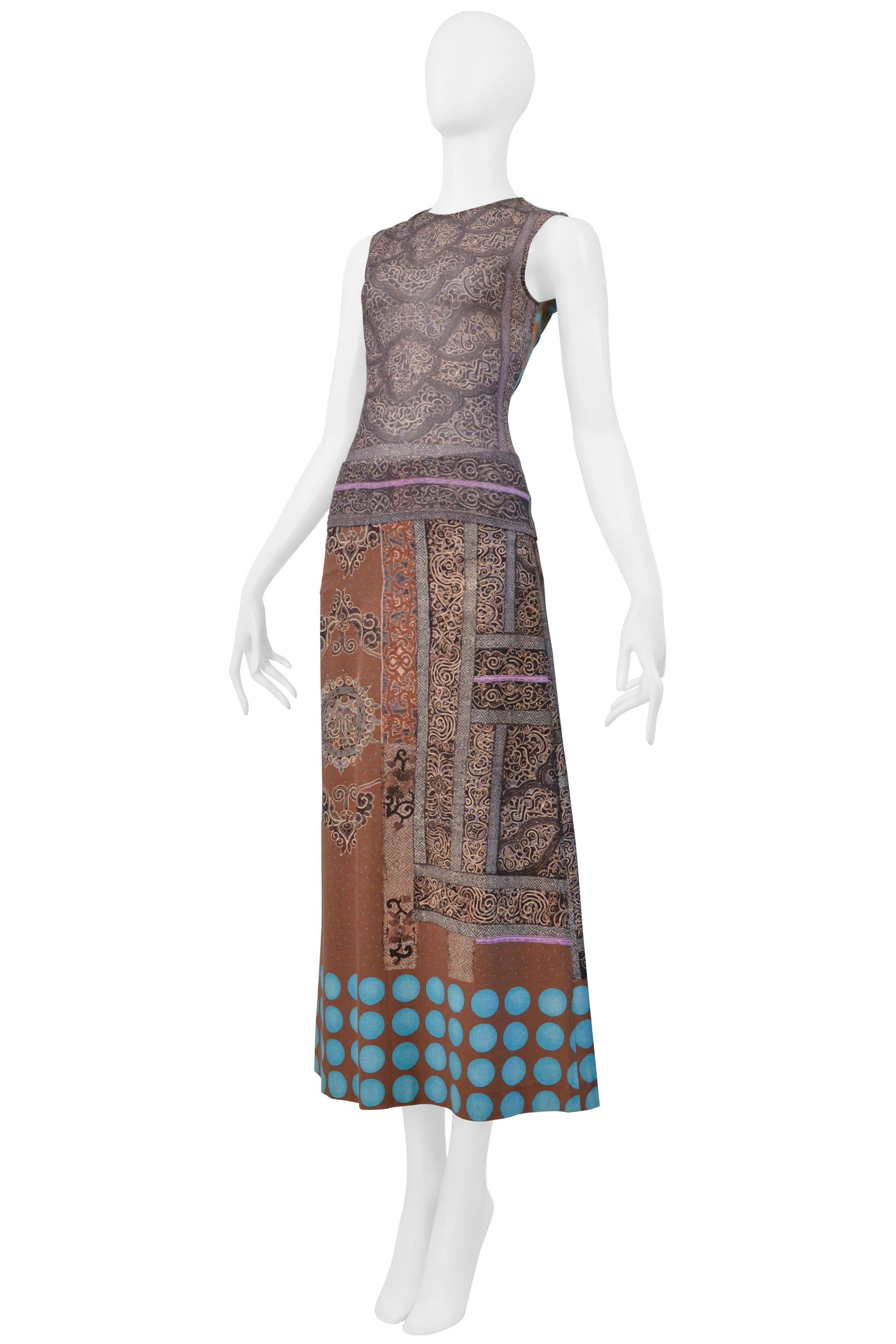 Grigio Issey Miyake Gonna blu/tronco con paisley del Kashmir e pois 2001 in vendita