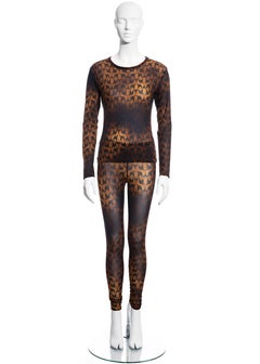Issey Miyake brown acid wash nylon mesh leggings and top set, fw 2006
