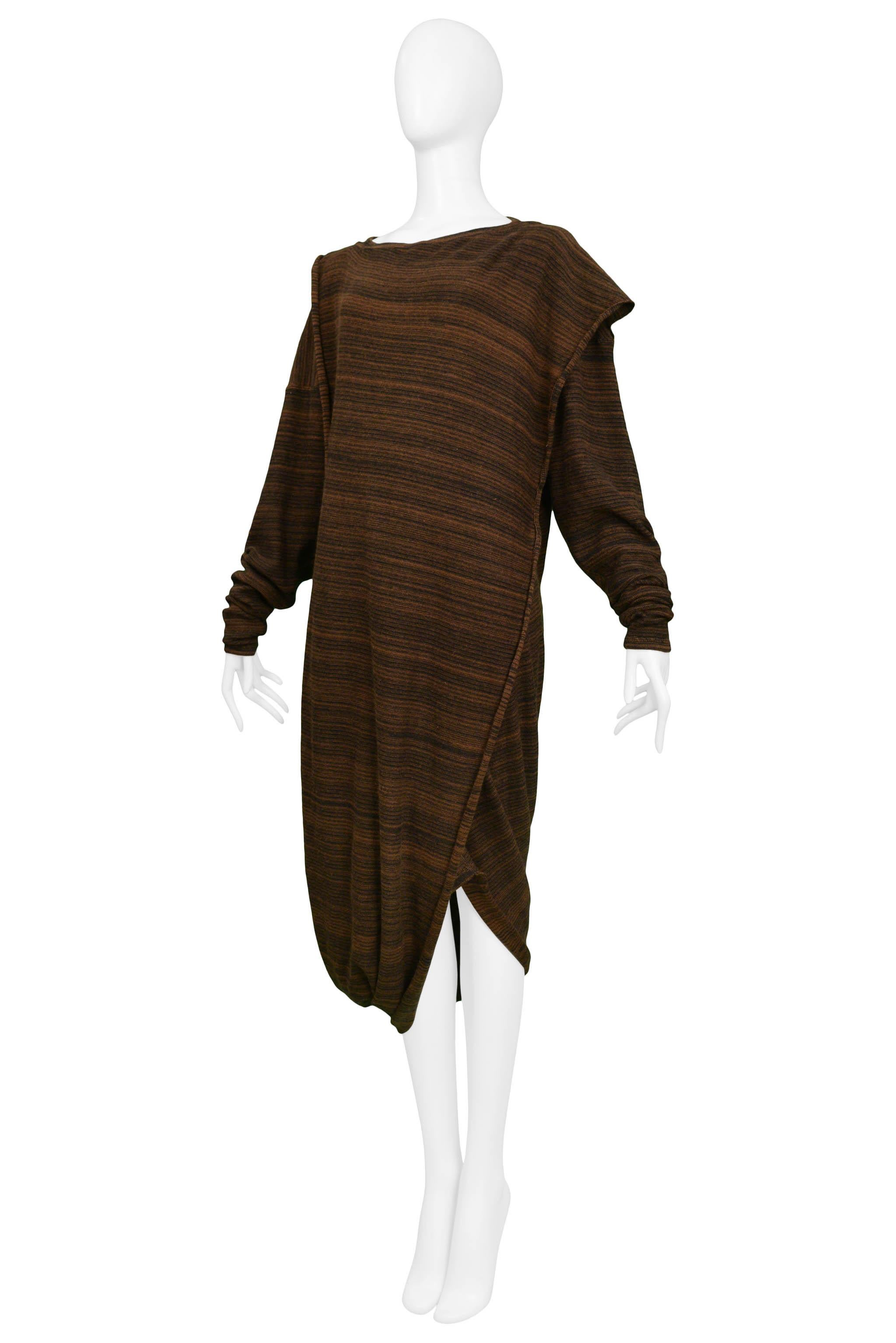 Issey Miyake Brown & Black Stripe Toga Knit Dress In Excellent Condition For Sale In Los Angeles, CA